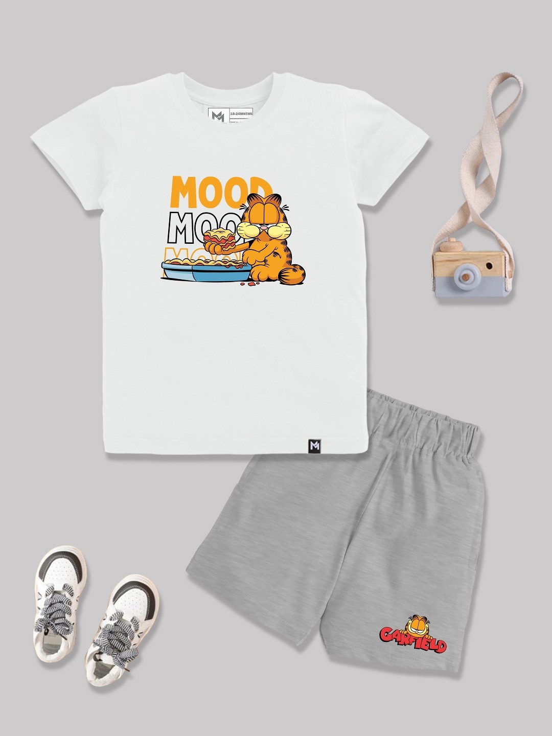 

YK X Minute Mirth Infant Boys Garfield Printed Pure Cotton T-shirt & Shorts, White