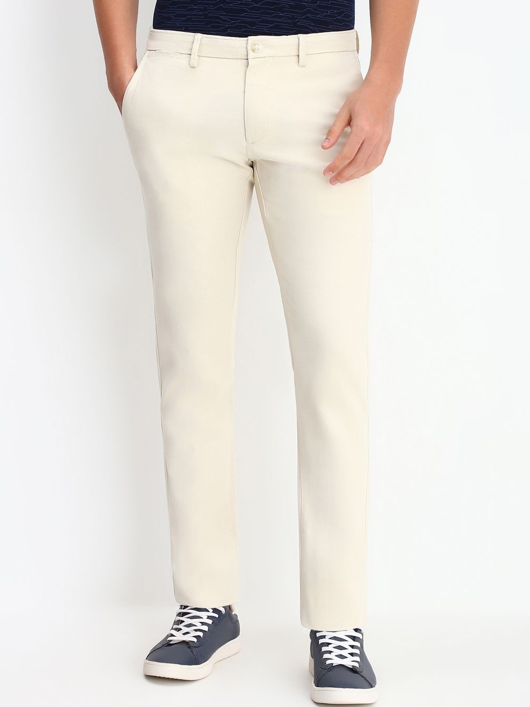 

Allen Solly Men Slim Fit solid cotton Trousers, Cream