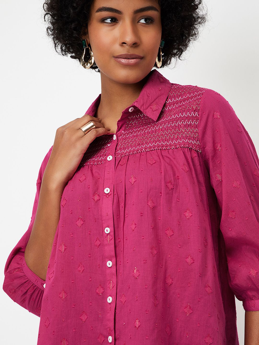 

max Women Shirt Style Self Design Top, Pink