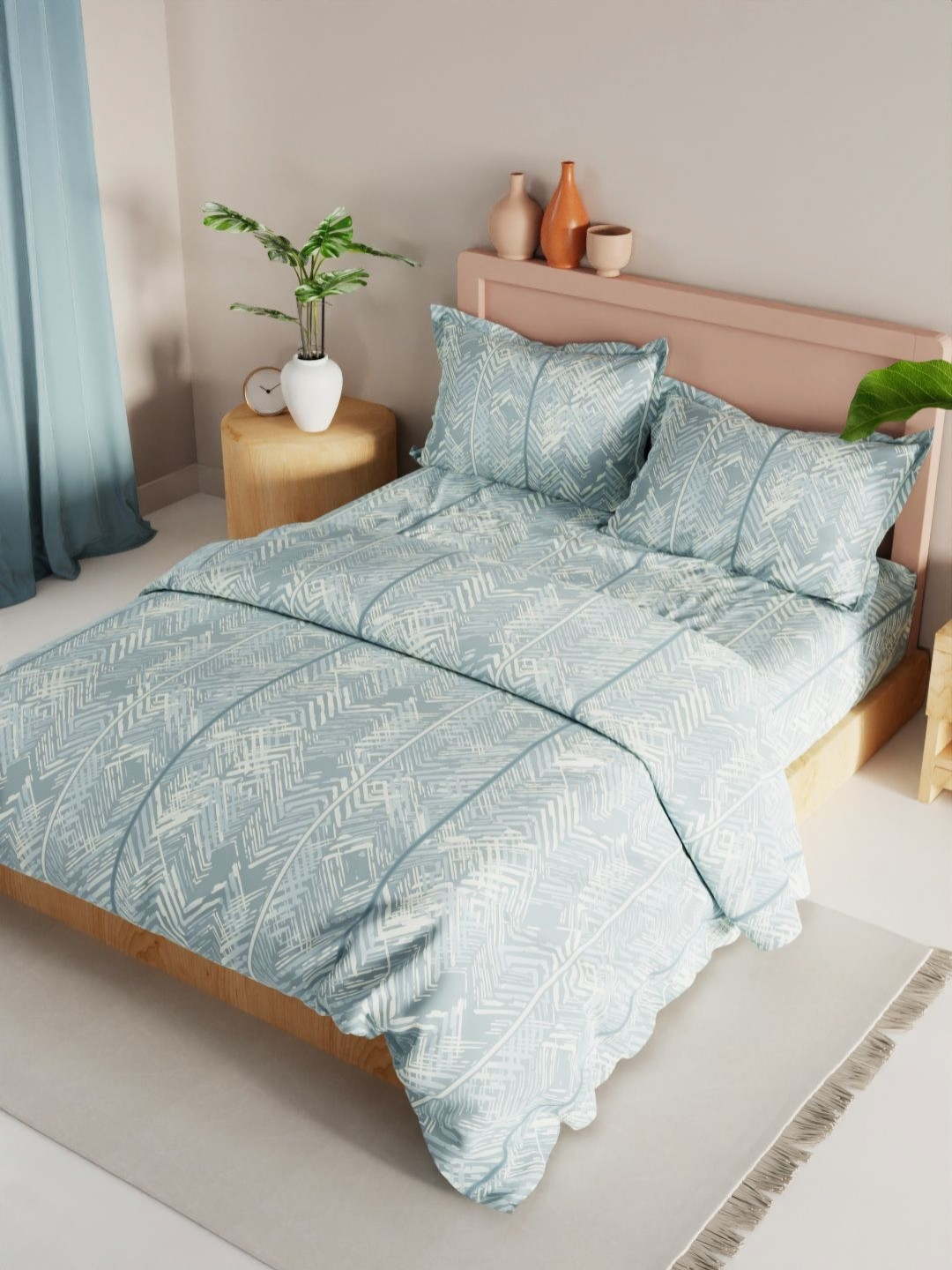 

KOPA Blue & Green 4 Pieces Geometric Printed Microfiber Double Queen Regular Bedding Set