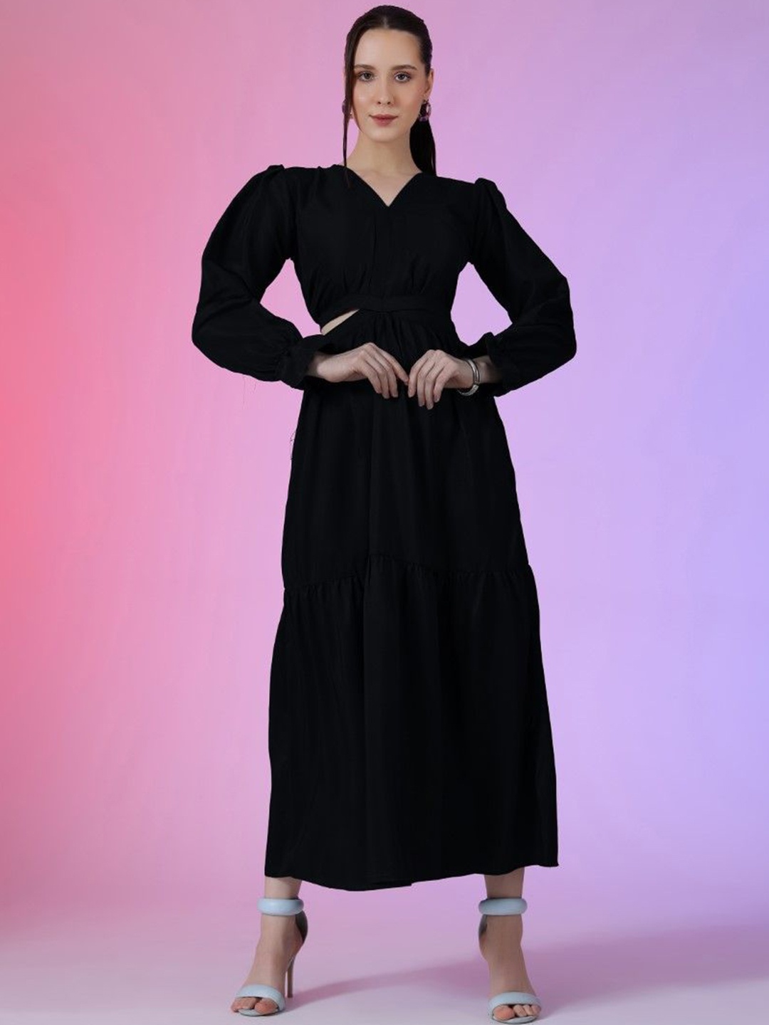 

Raiyani Enterprise Solid Cut-Outs Detail Maxi Dress, Black