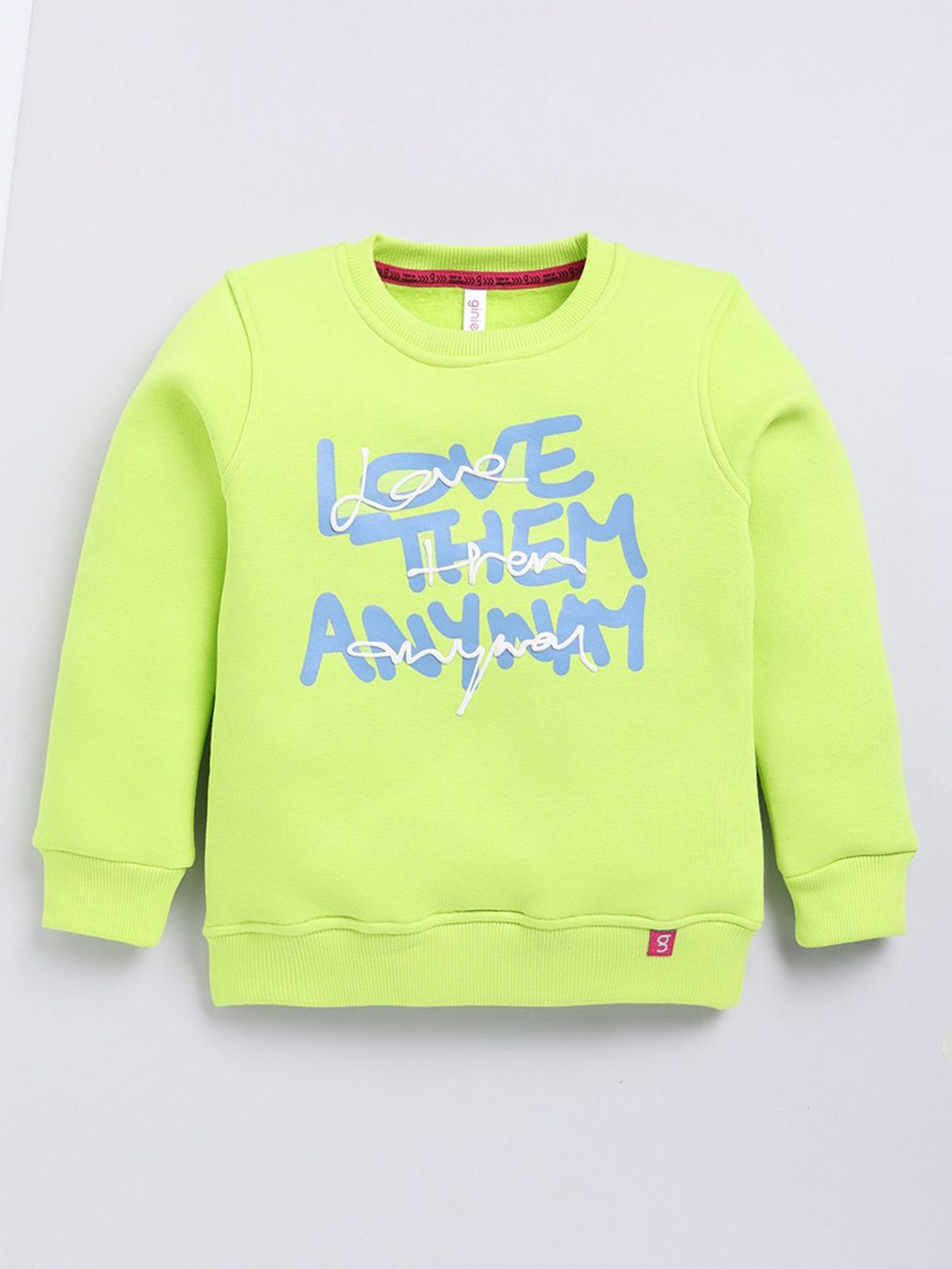 

Ginie Boys Typography Printed Round Neck Cotton Pullover Sweatshirt, Lime green