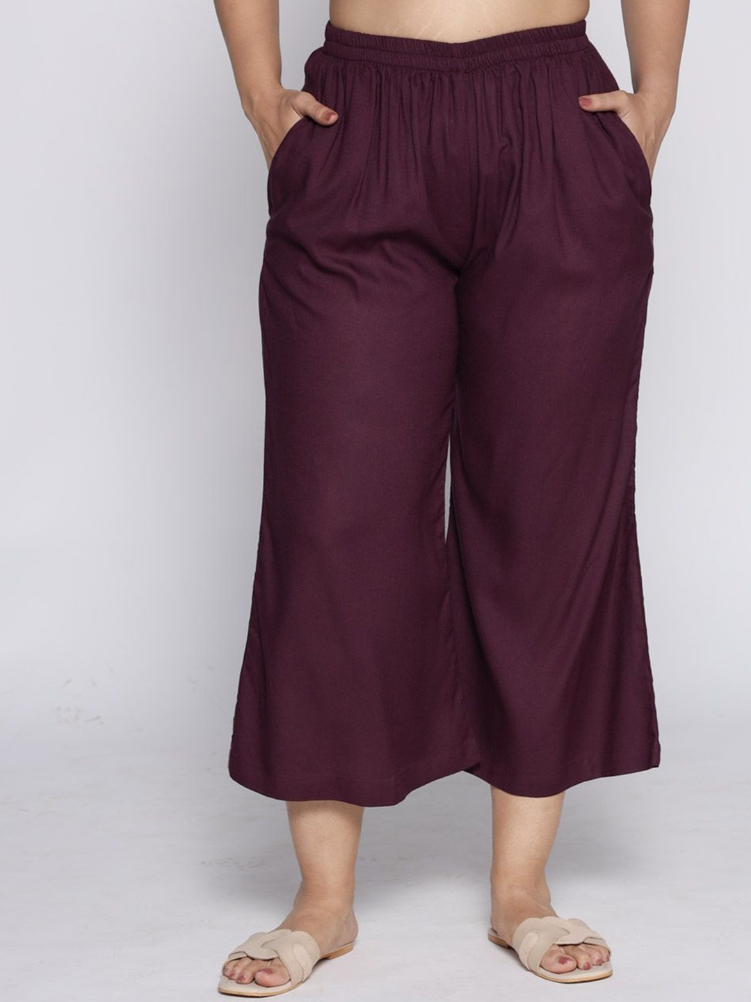 

LetsDressUp Solid Straight Fit Palazzos, Burgundy