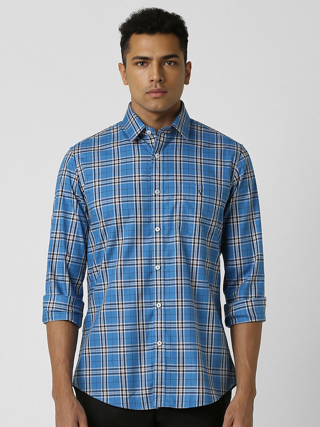 

Van Heusen Sport Men Cotton Slim Fit Tartan Checks Casual Shirt, Blue