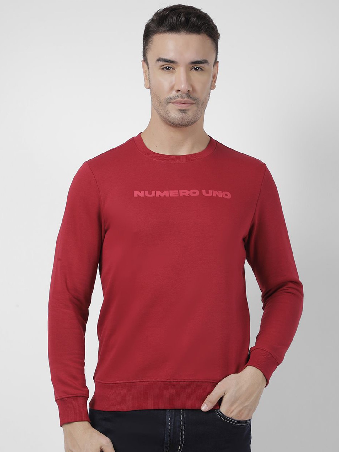 

Numero Uno Men Typography Printed Round Neck Sweatshirt, Red