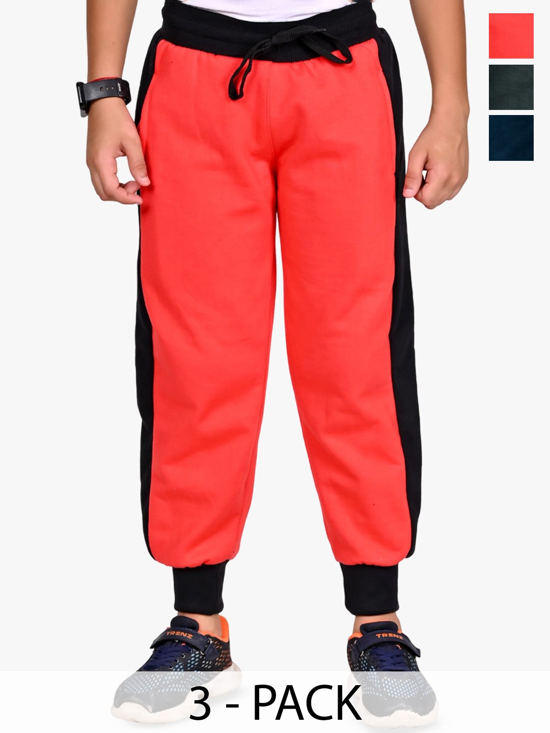 

BAESD Boys Pack Of 3 Solid Mid Rise Joggers, Red