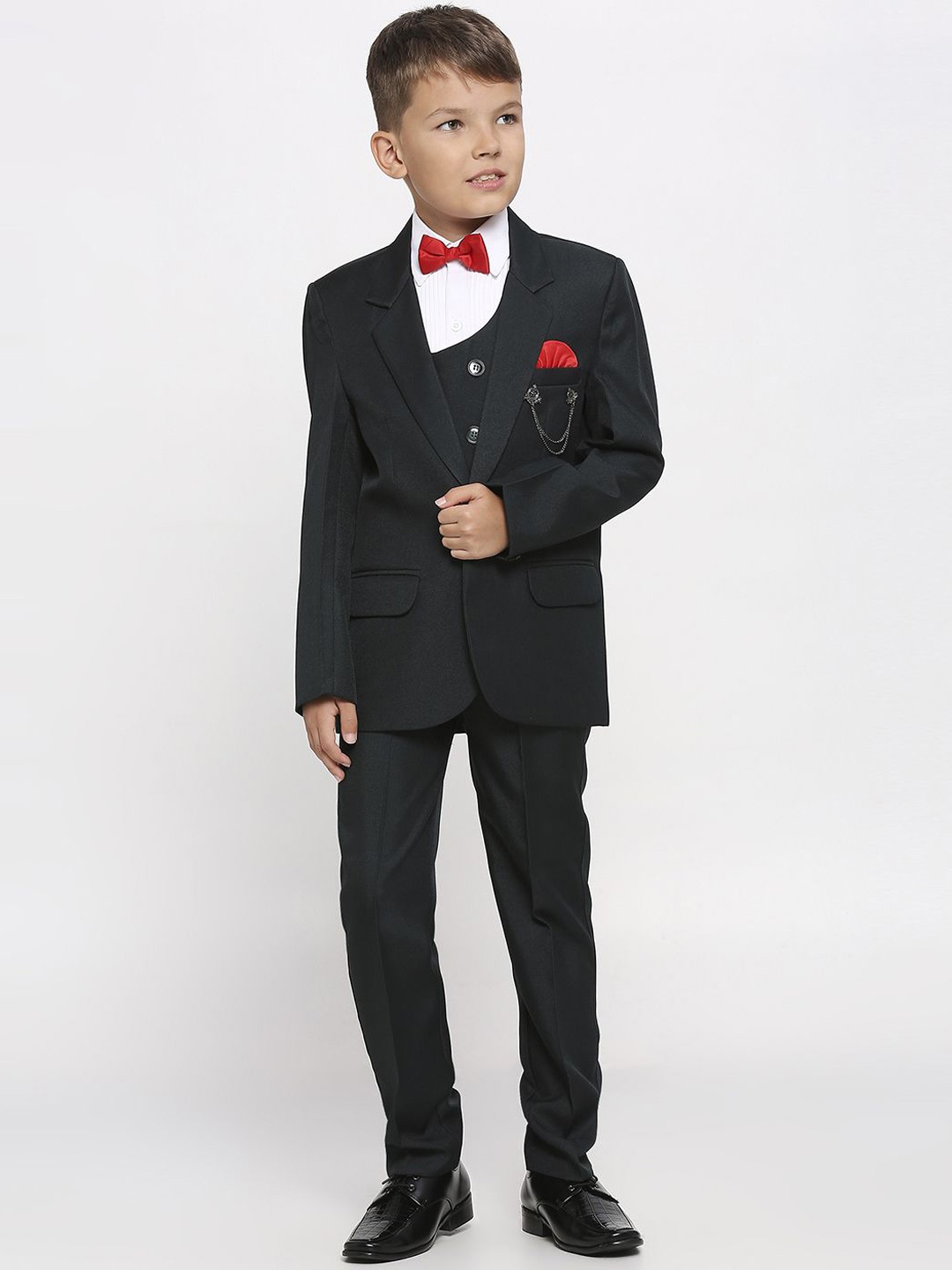 

YK Boys Solid Single-Breasted Five-Piece Party Suit, Black