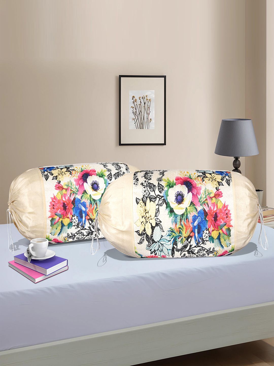 

Kuber Industries Cream-Coloured 2 Pieces Printed Cotton Bolster Covers