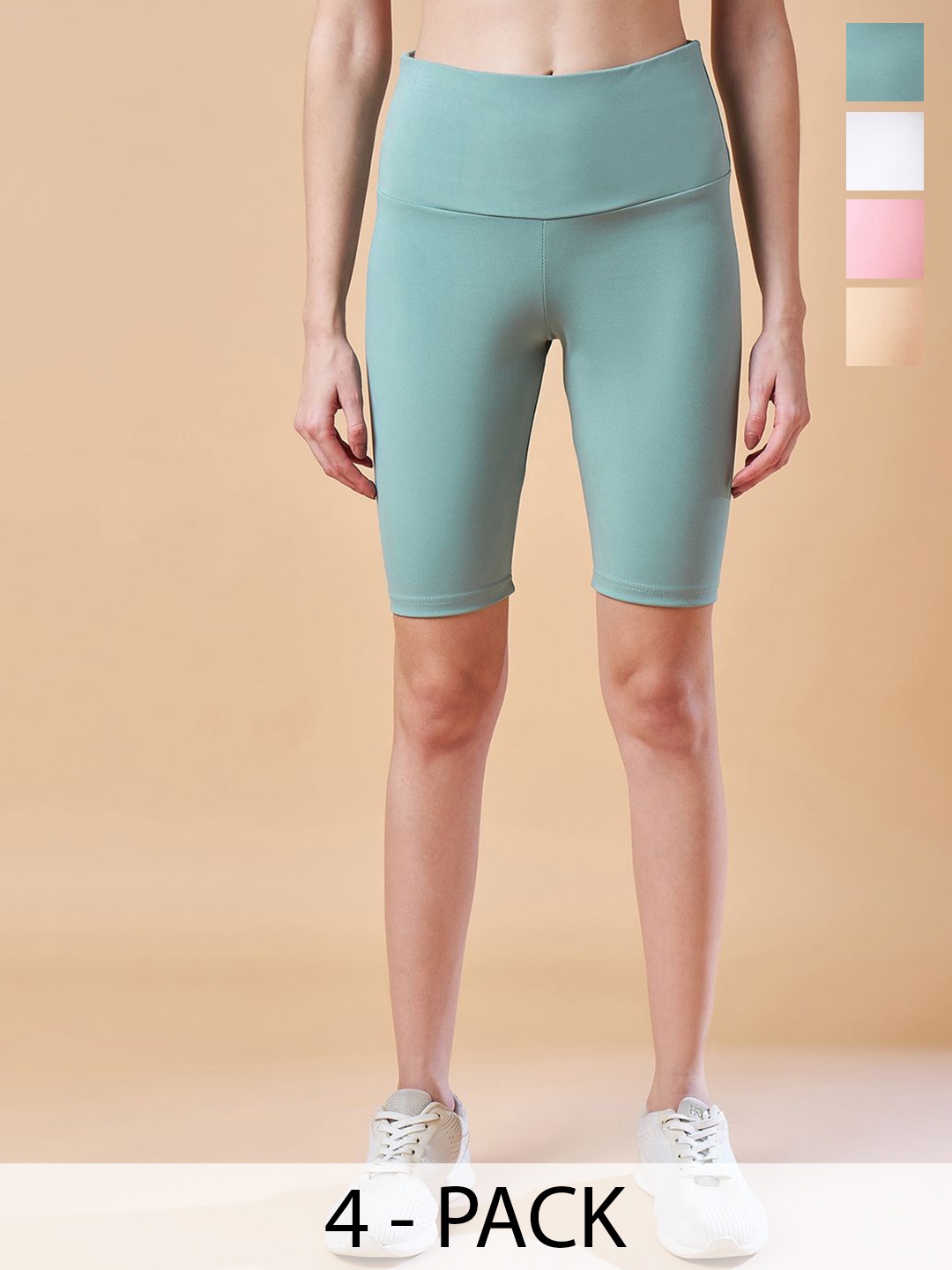 

COLOR CAPITAL Women Pack Of 4 Gym Tights, Cream