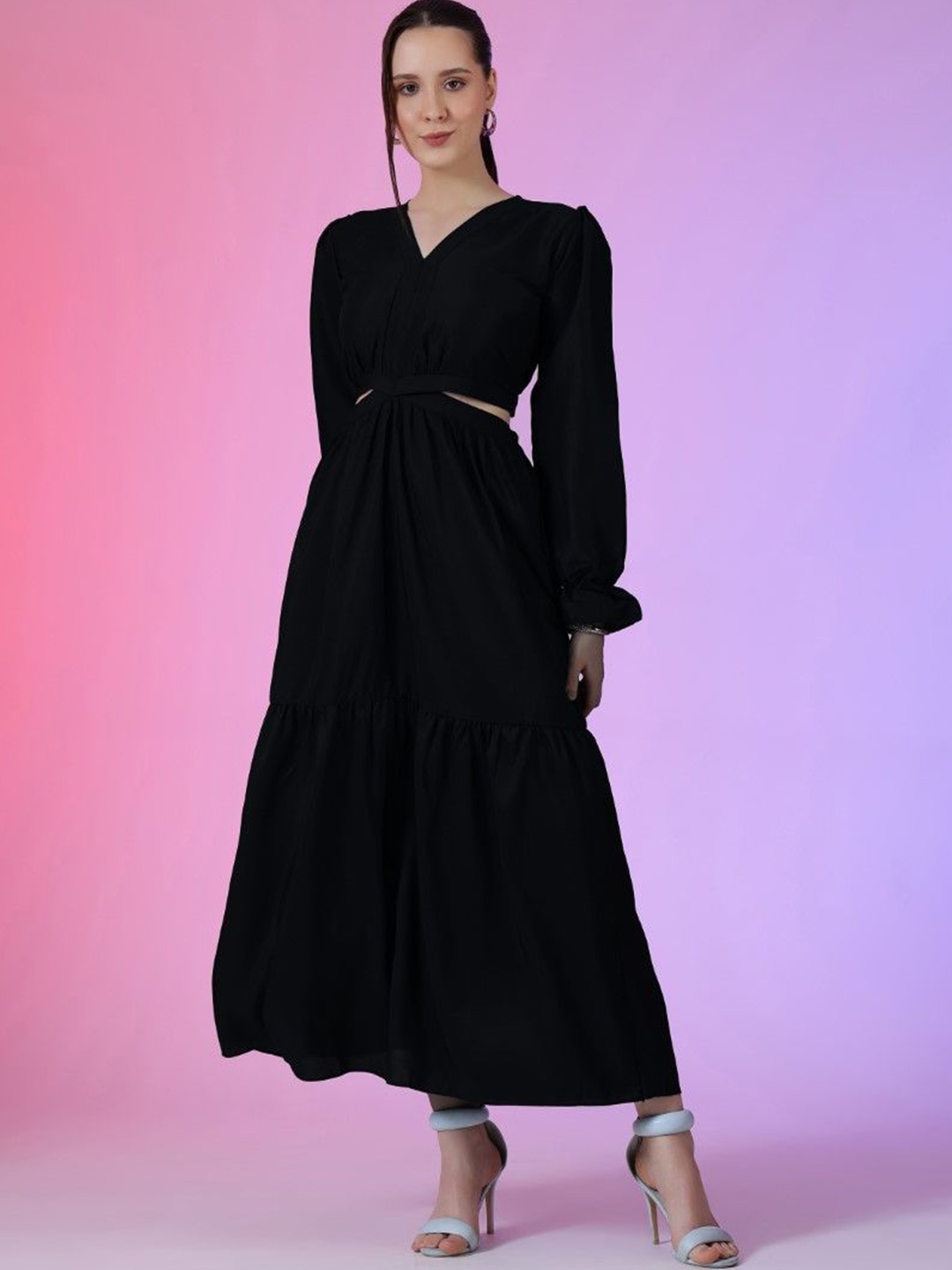 

Raiyani Enterprise Cut-Outs Crepe Fit & Flare Maxi Dress, Black