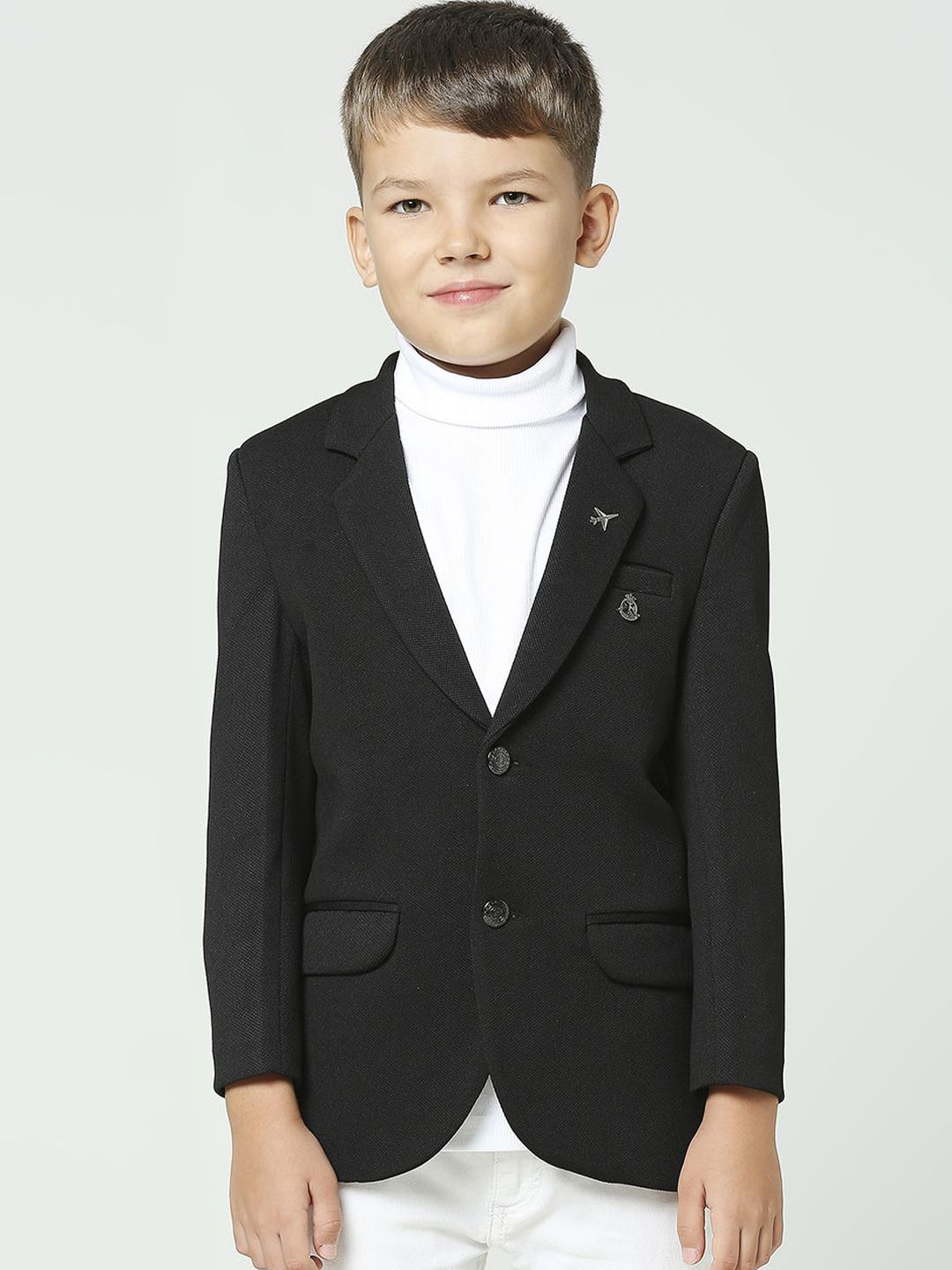 

YK Boys Notched Lapel Collar Comfort Fit Single-Breasted Blazer, Black