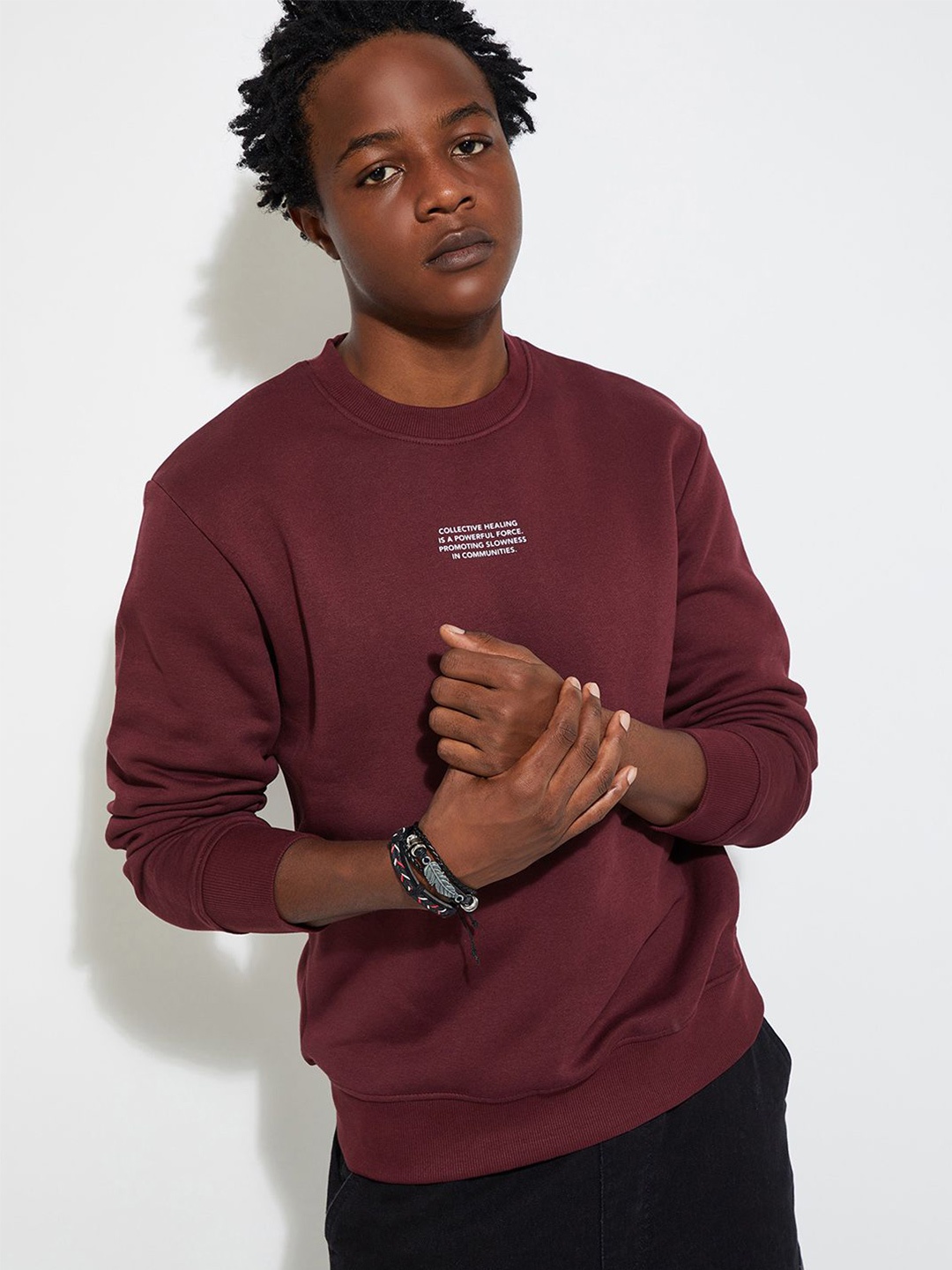 

max URB_N Men Printed Sweatshirt, Maroon