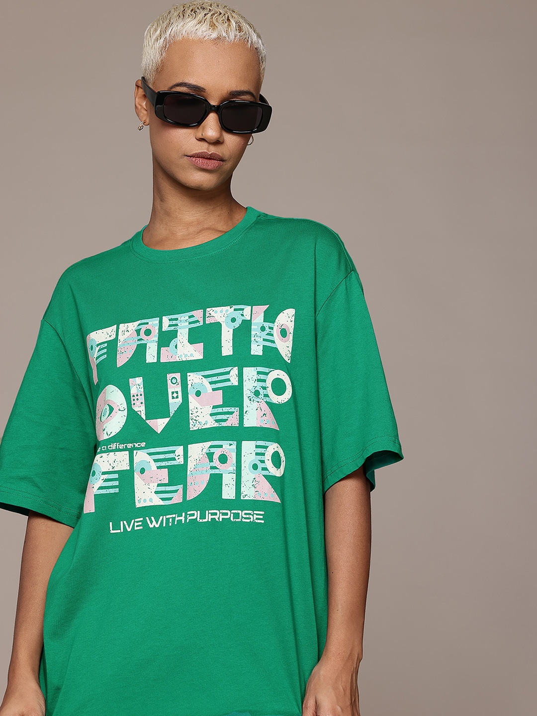 

The Roadster Lifestyle Co. Typography Print Oversized Pure Cotton T-shirt, Green