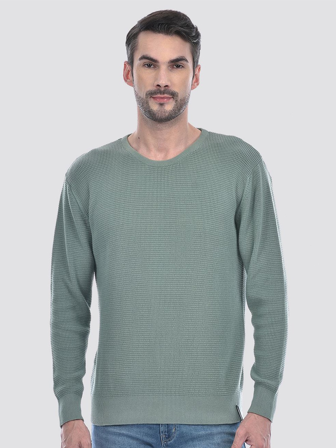 

Numero Uno Men Cable Knit Pullover Textured Pure Cotton Sweatshirt, Green
