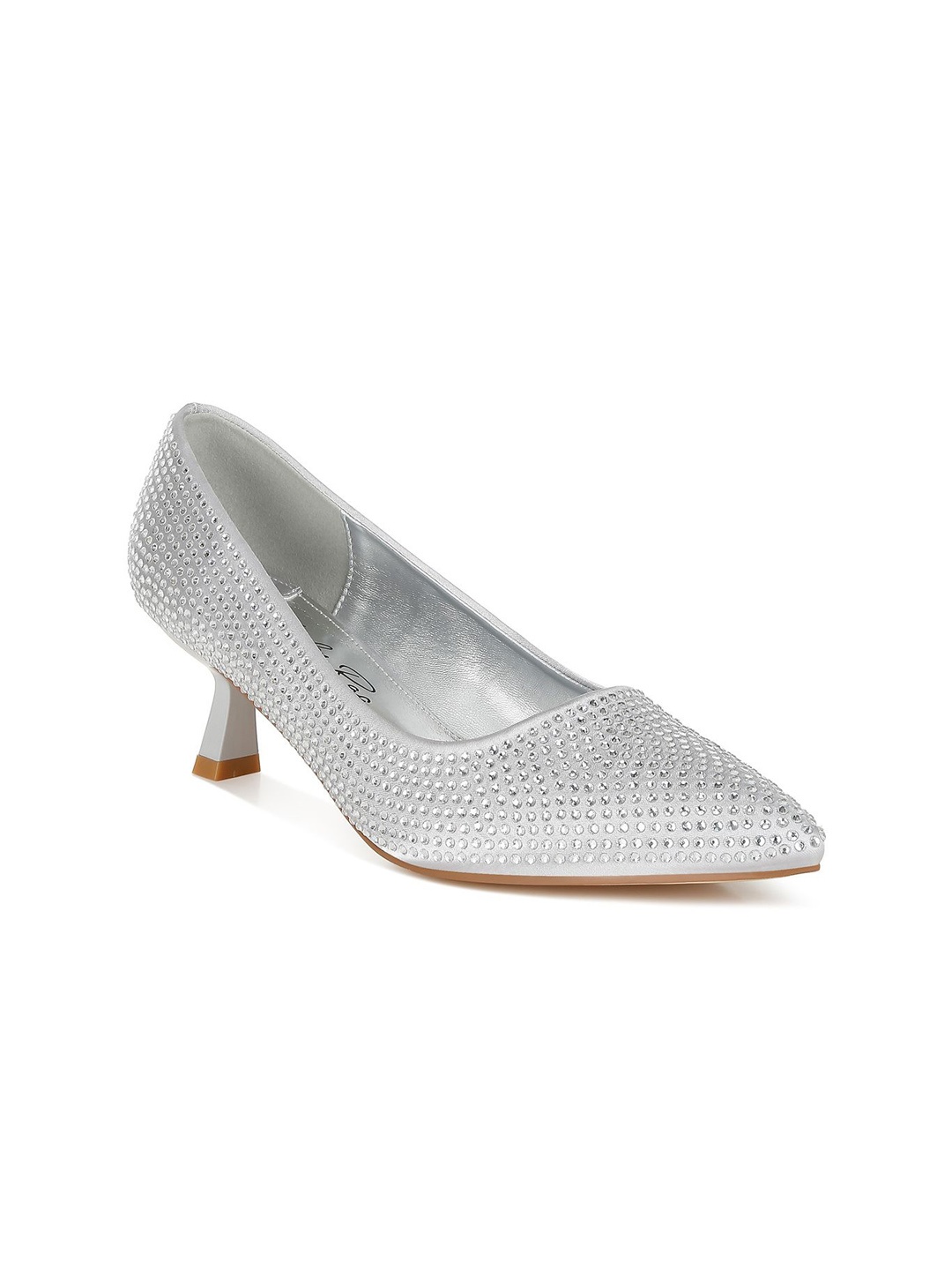 

London Rag Women Embellished Kitten Heel Pumps, Silver