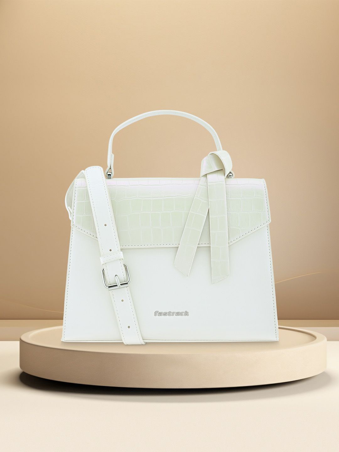 

Fastrack Women Textured Tasselled Satchel Bag, White