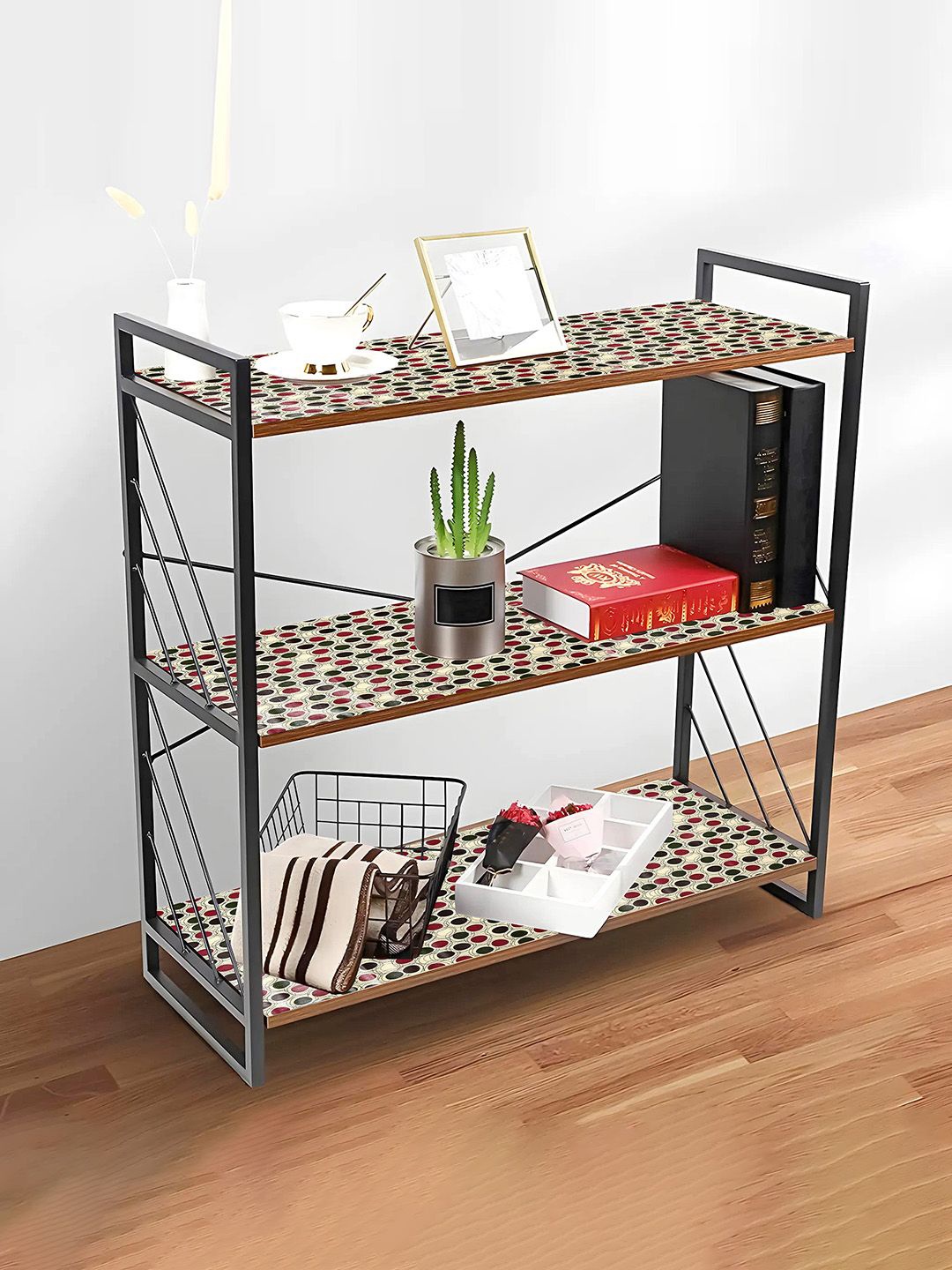 

Kuber Industries Cream-Coloured & Red 3 Pieces Geometric Printed Shelf Liner Organisers