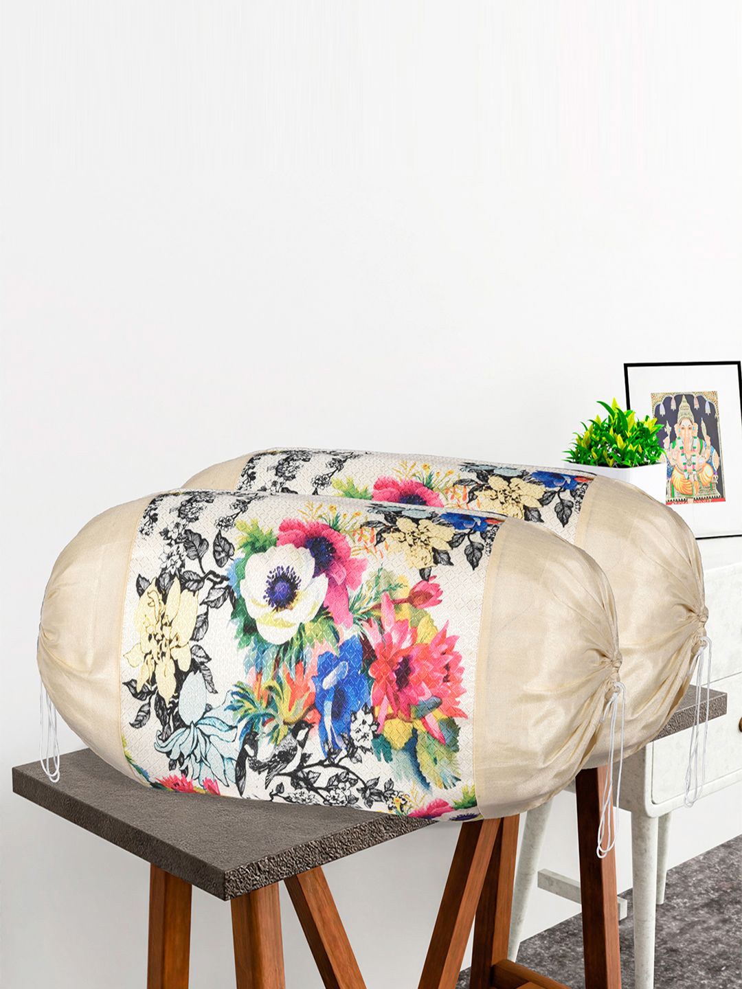 

Kuber Industries Cream-Coloured 6 Pcs Printed Cotton Bolster Covers