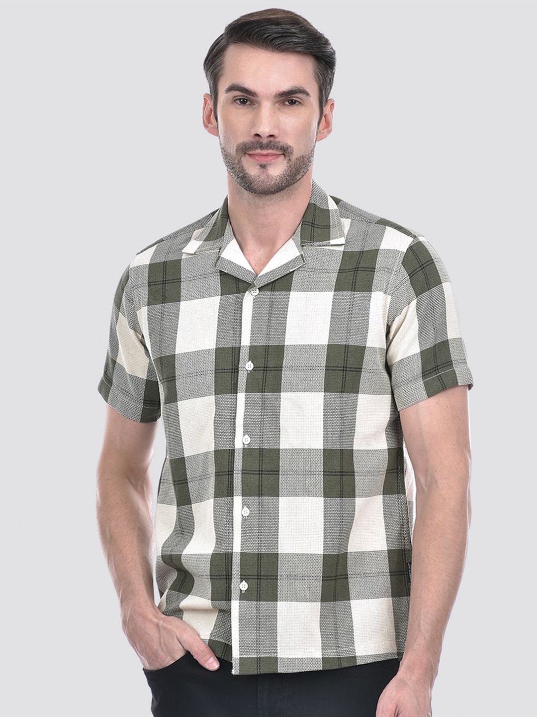 

Numero Uno Men Cuban Collar Checked Cotton Casual Shirt, Brown