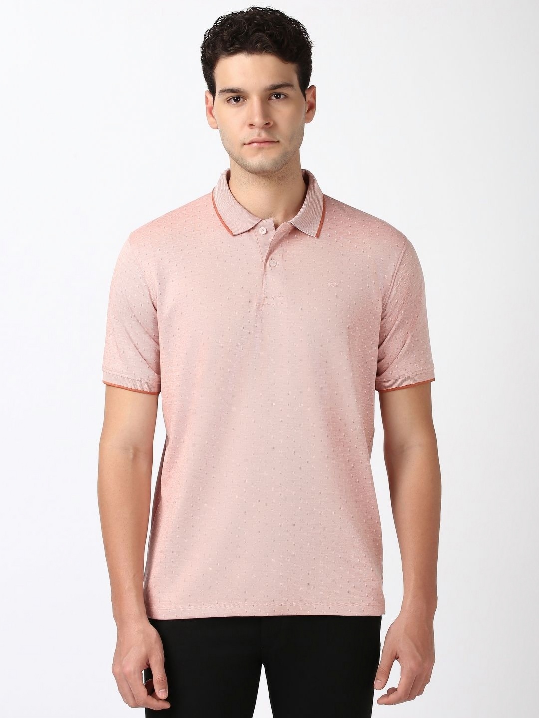 

Peter England Men Conversational Printed Polo Collar Cotton T-shirt, Pink