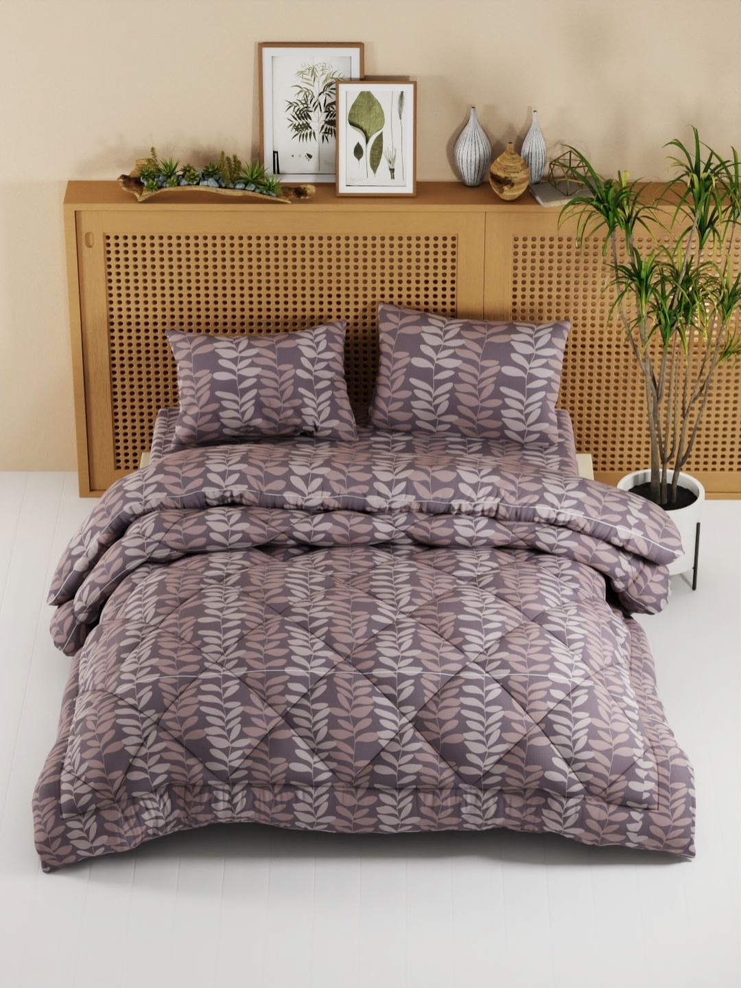 

KOPA Purple Floral Microfiber Queen Bedsheet With 2 Pillow Cover & Comforter