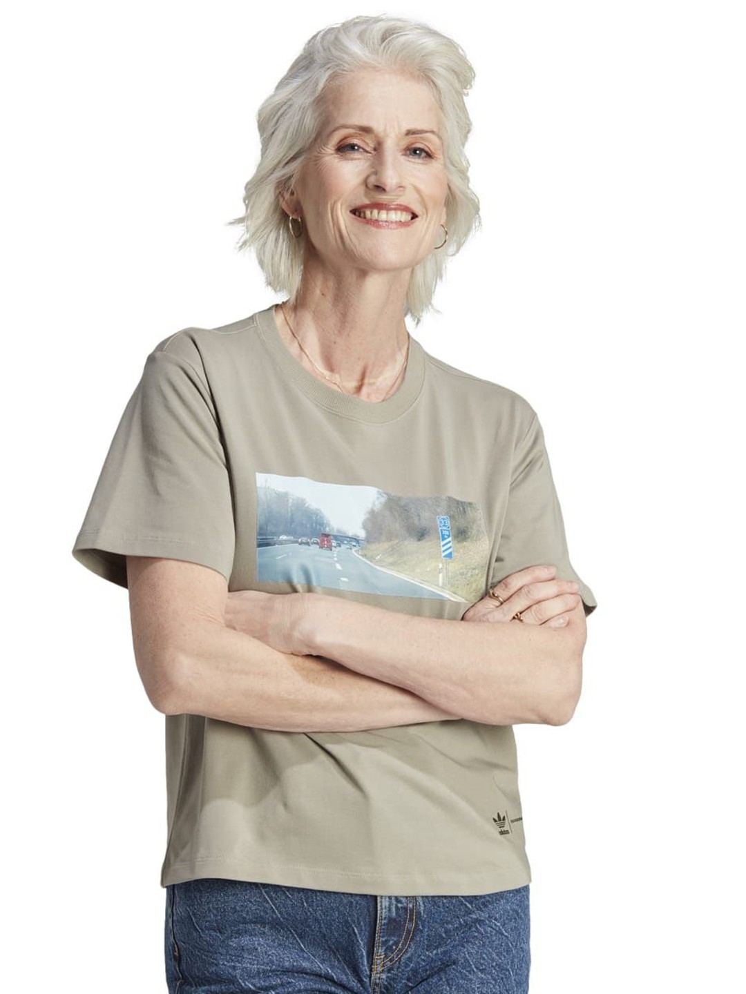 

ADIDAS Originals Women Printed V-Neck Pockets T-shirt, Grey