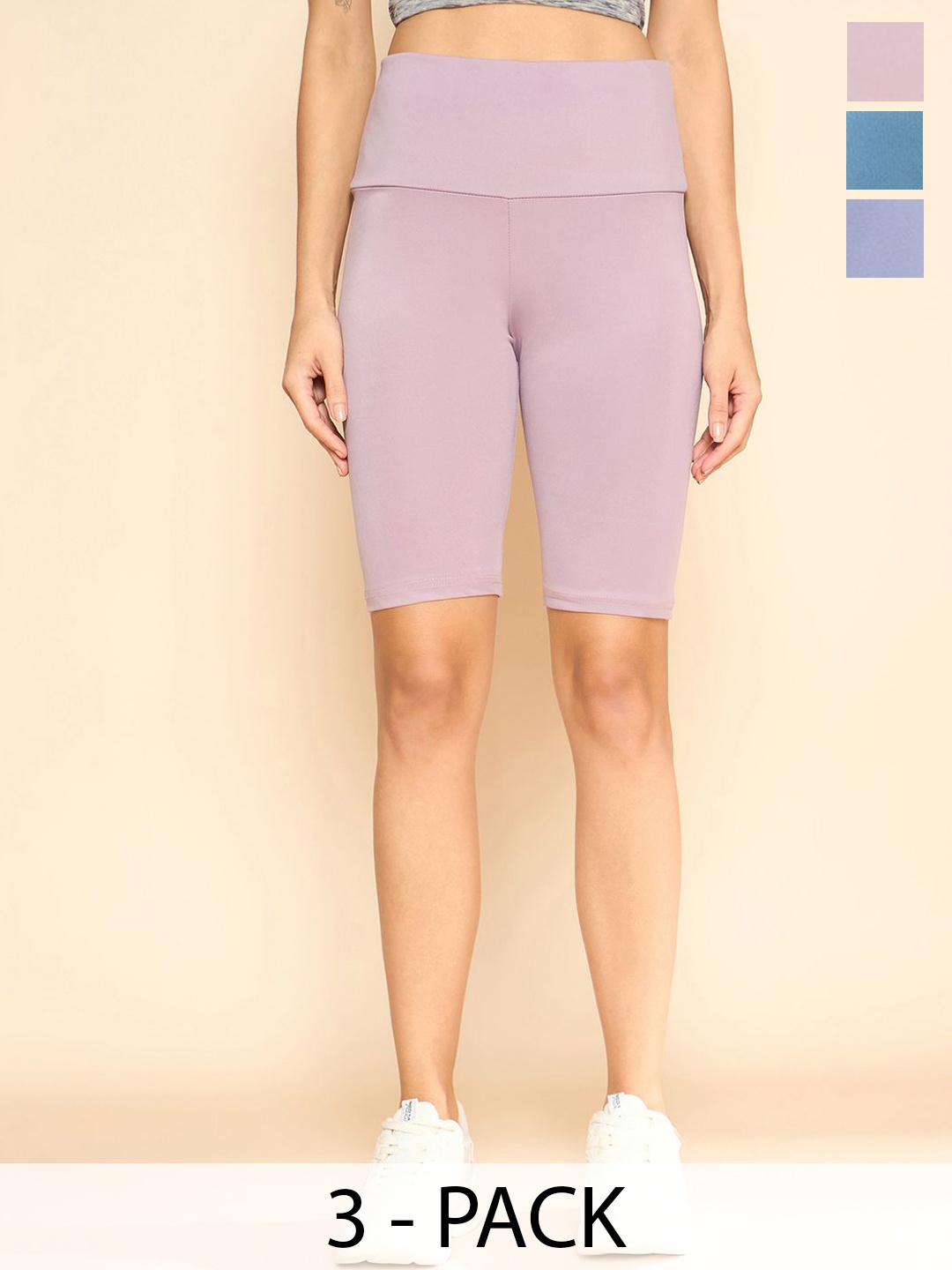 

COLOR CAPITAL Pack Of 3 Women Antimicrobial Above Knee Cycling Tights, Lavender