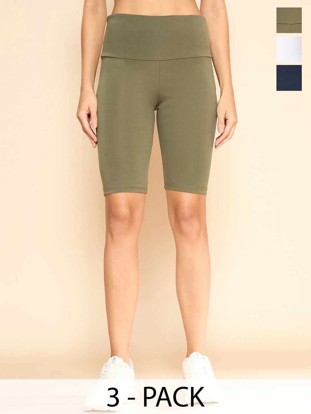 

COLOR CAPITAL Women Pack Of 3 Above Knee Gym Tights, Khaki