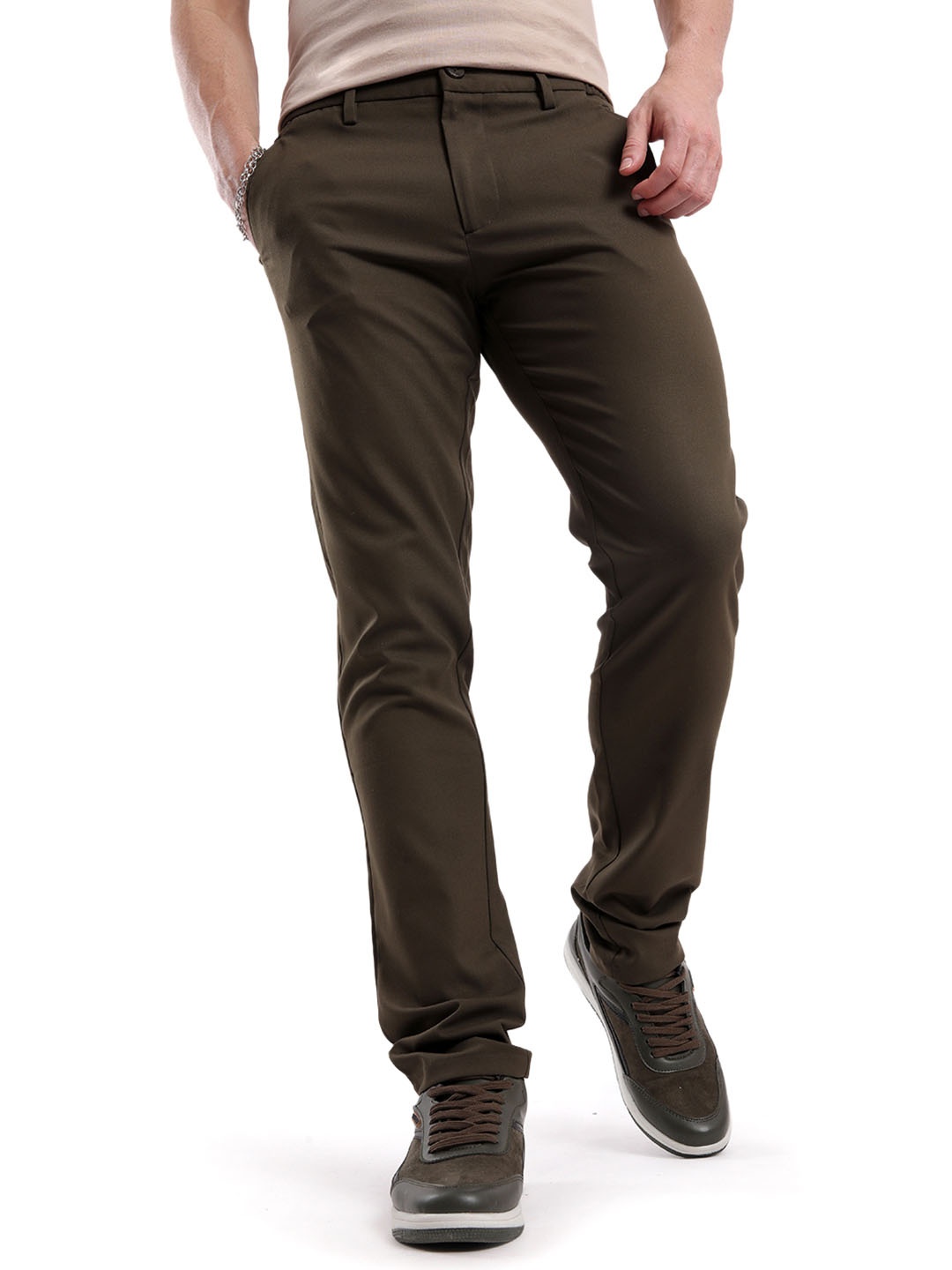 

WROGN Men Slim Fit Chinos, Olive