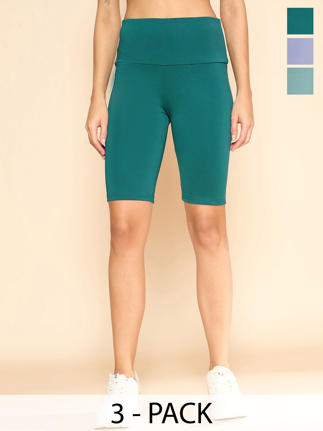 

COLOR CAPITAL Women Pack Of 3 Above Knee Gym Tights, Sea green