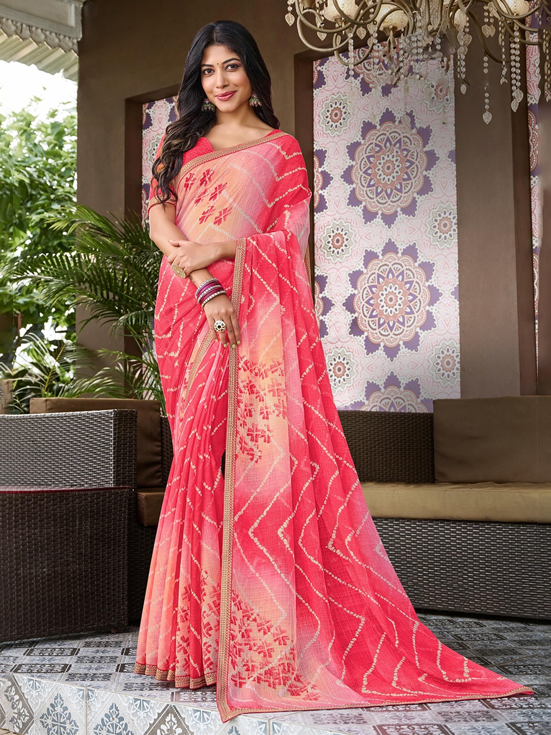 

Laxmipati Geometric Saree, Pink