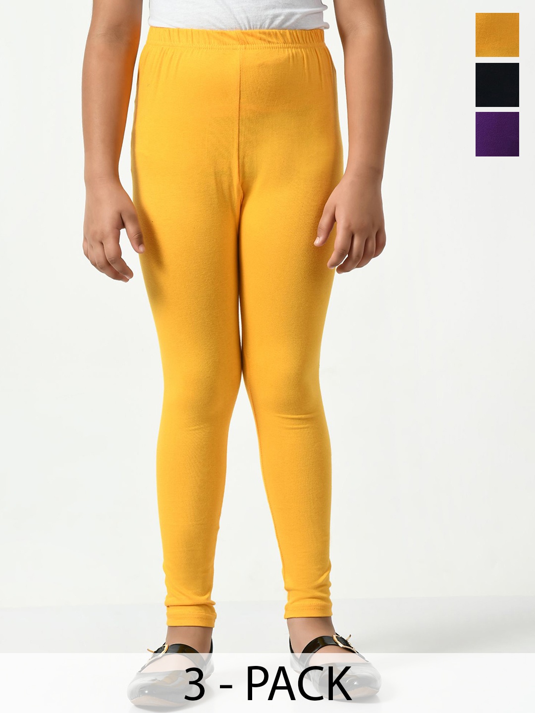 

KAYU Girls Pack Of 3 Solid Ankle Length Leggings, Yellow