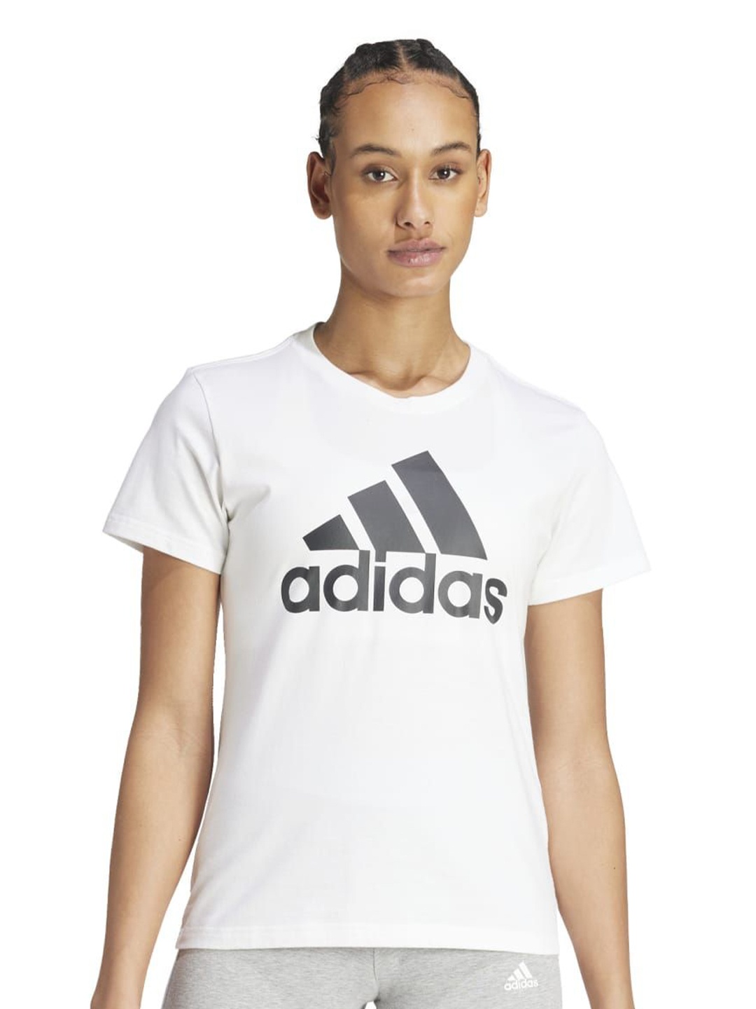 

ADIDAS Women Brand Logo Printed Round Neck Cotton T-shirt, White