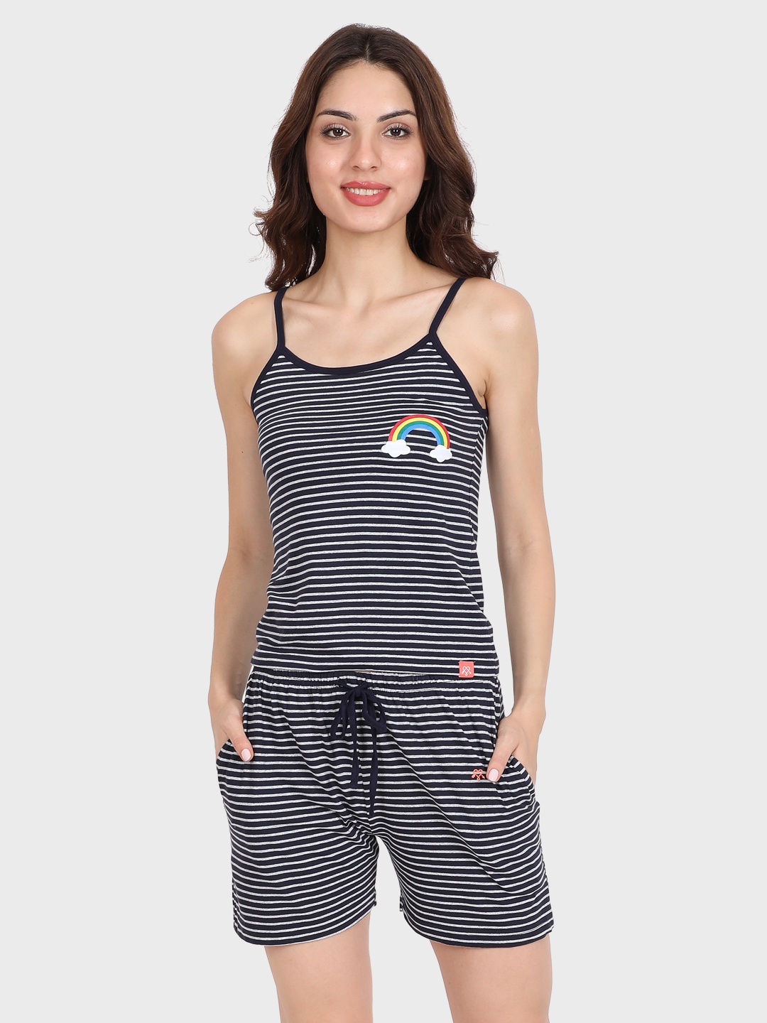 

evolove Women Striped Night suit, Black