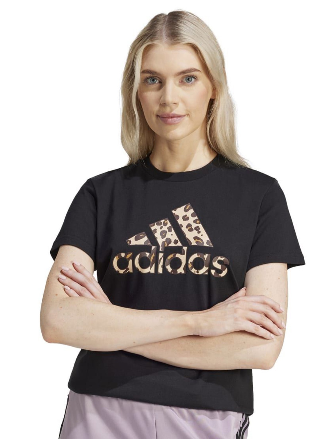 

ADIDAS Women Typography Printed Round Neck Cotton T-shirt, Black