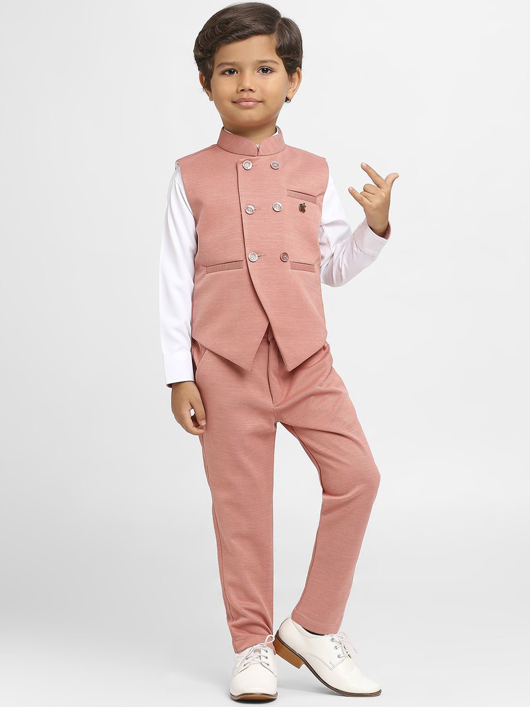 

YK Boys Double Breasted 3 Pcs Suit, Peach