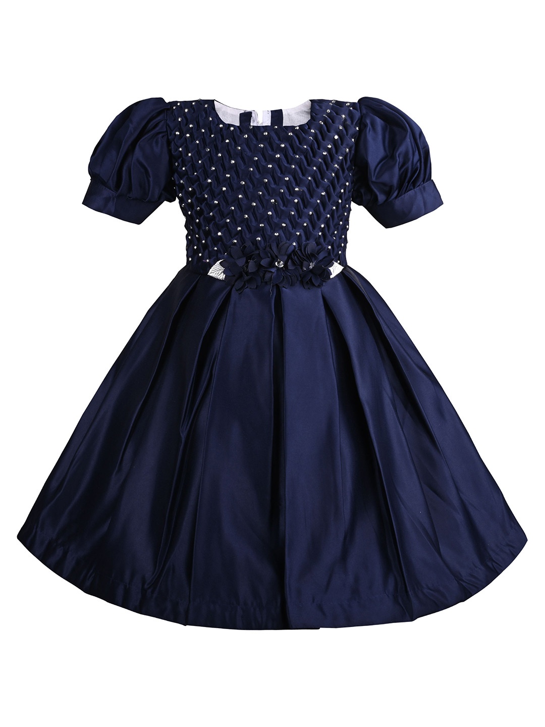 

Wish Karo Girls Puff Sleeve Fit & Flare Dress, Navy blue