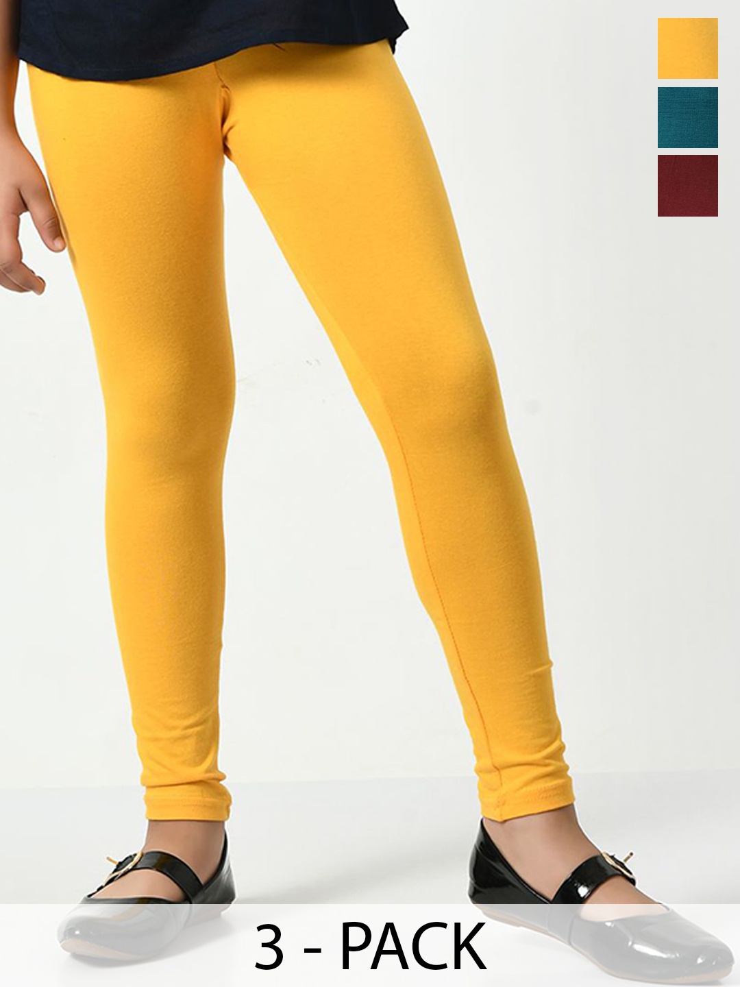 

KAYU Girls Pack Of 3 Ankle Length Leggings, Yellow