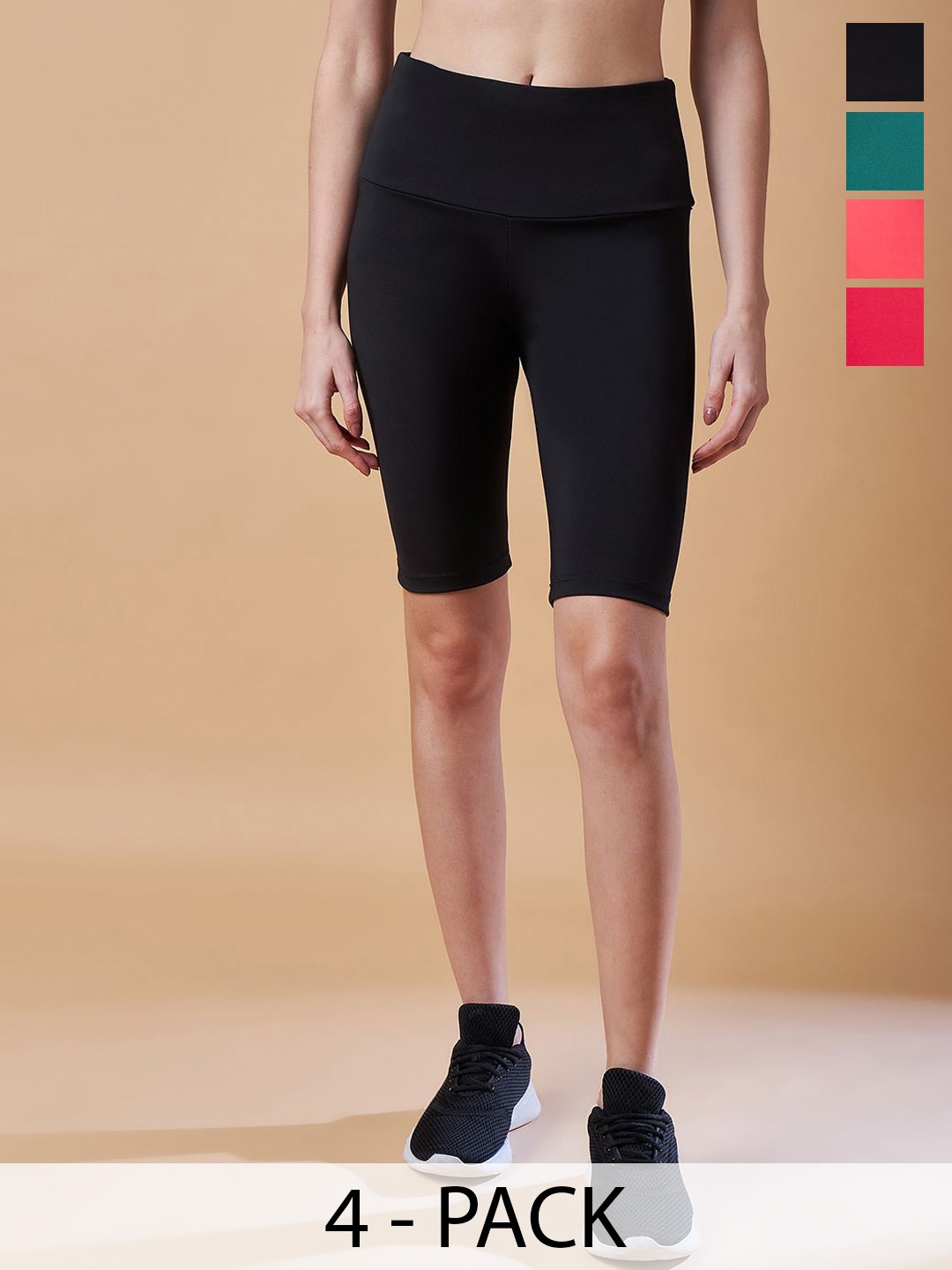 

COLOR CAPITAL Pack Of 4 High Rise Above Knee Gym Tights, Black