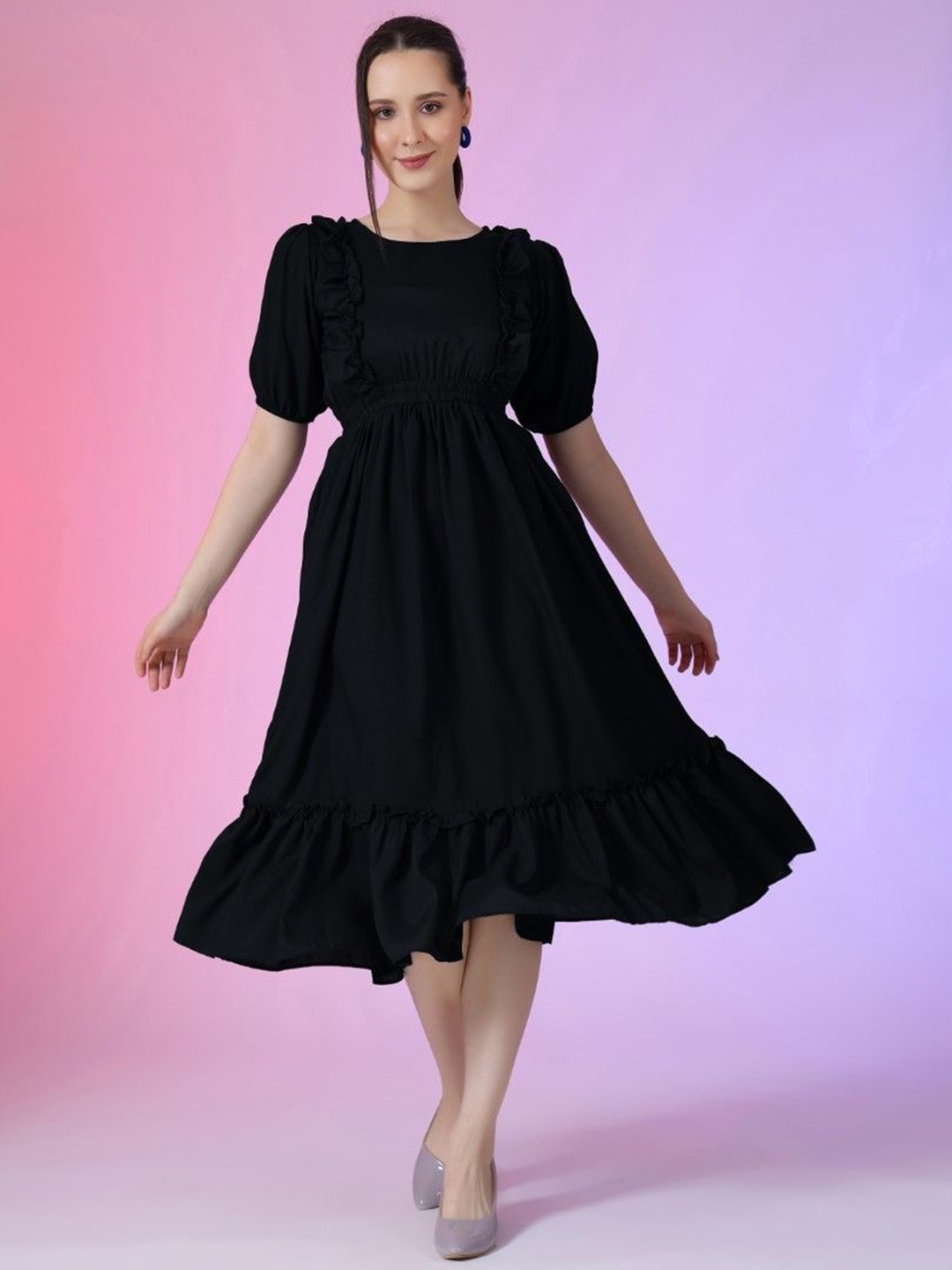 

Krunal Raiyani Women Tiered Fit & Flare Dress, Black