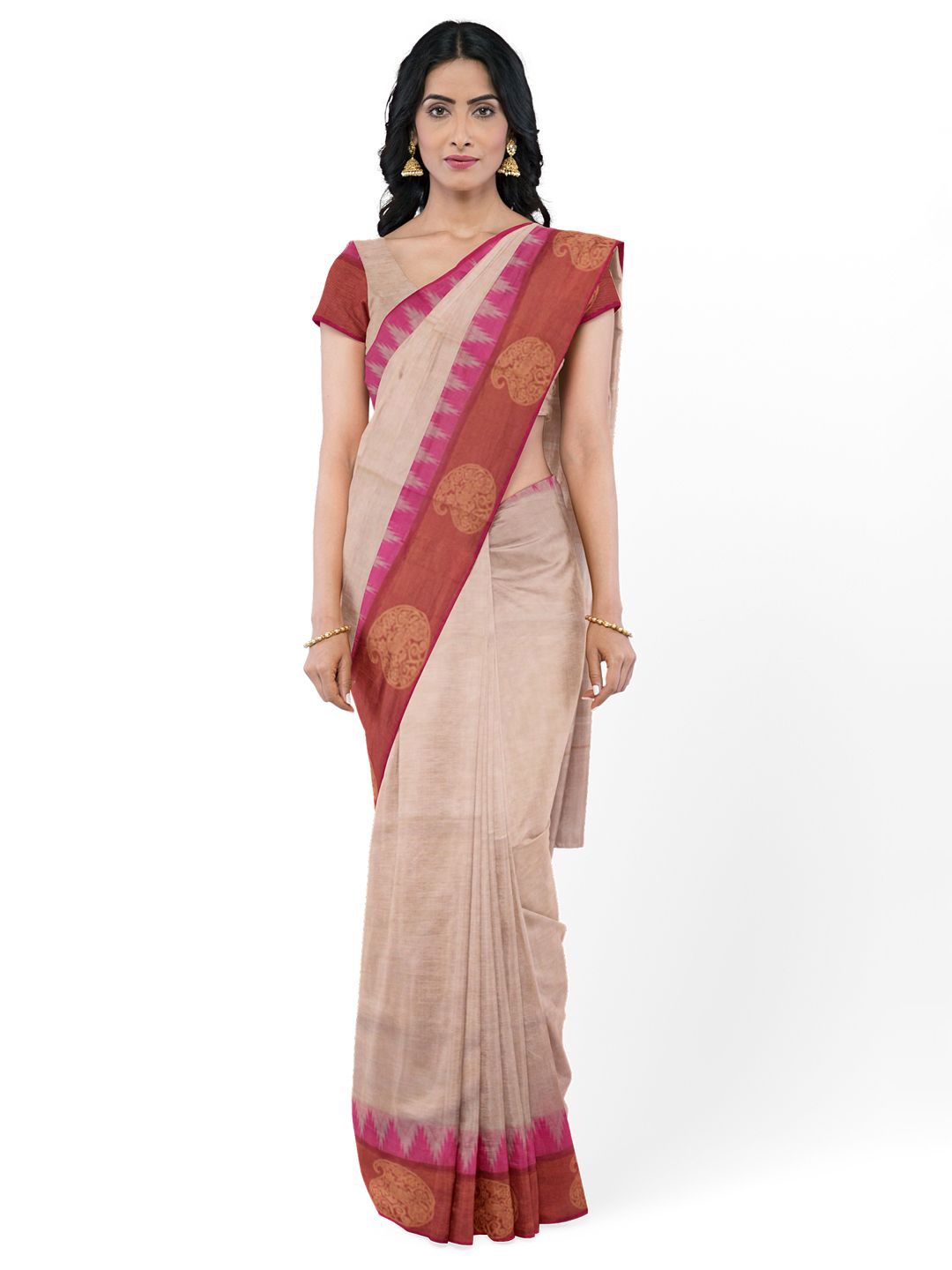 

Avishya Woven Design Zari Pure Cotton Kanjeevaram Saree, Beige