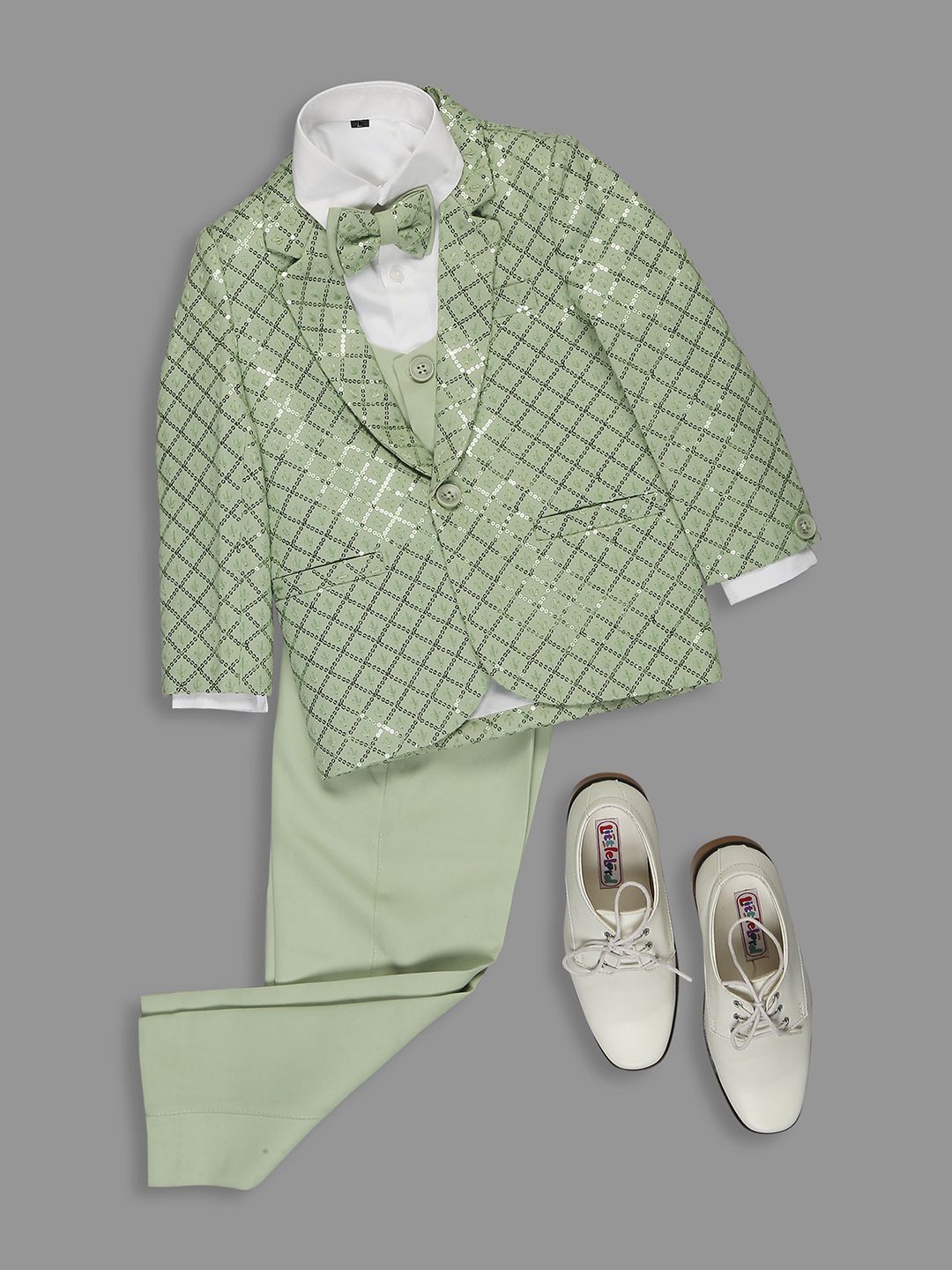 

YK Boys Embroidered Single-Breasted 5-Pcs Party Suits, Green