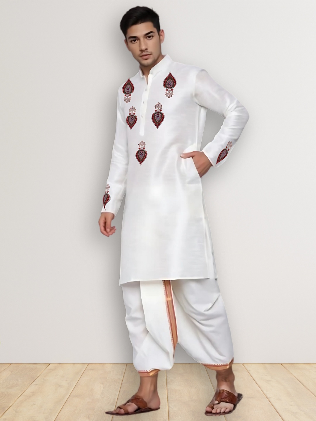 

DEVOILER Men Ethnic Motifs White Romance Kurta