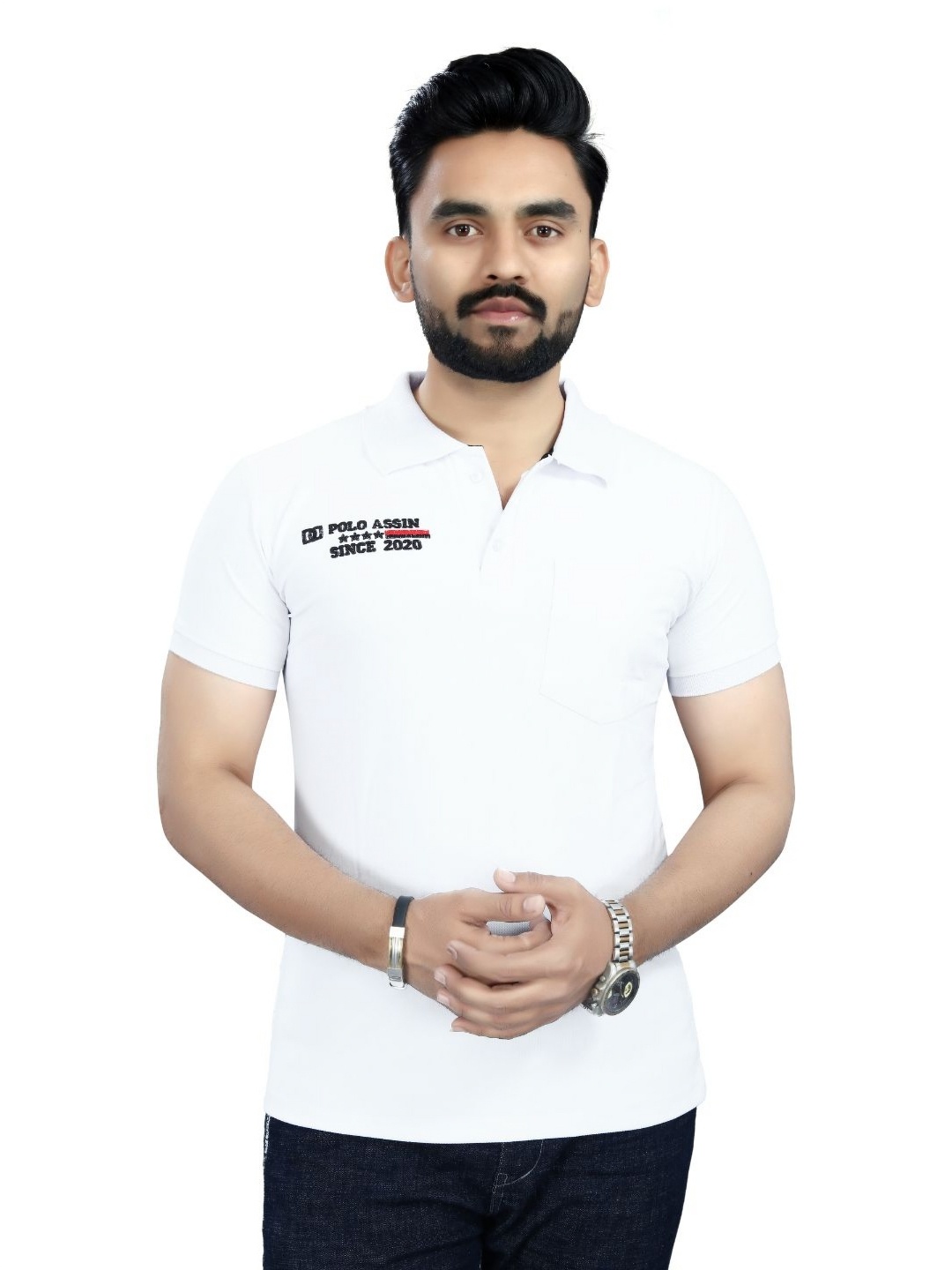 

DYRECTDEALS Men Solid Polo Collar T-shirt, White