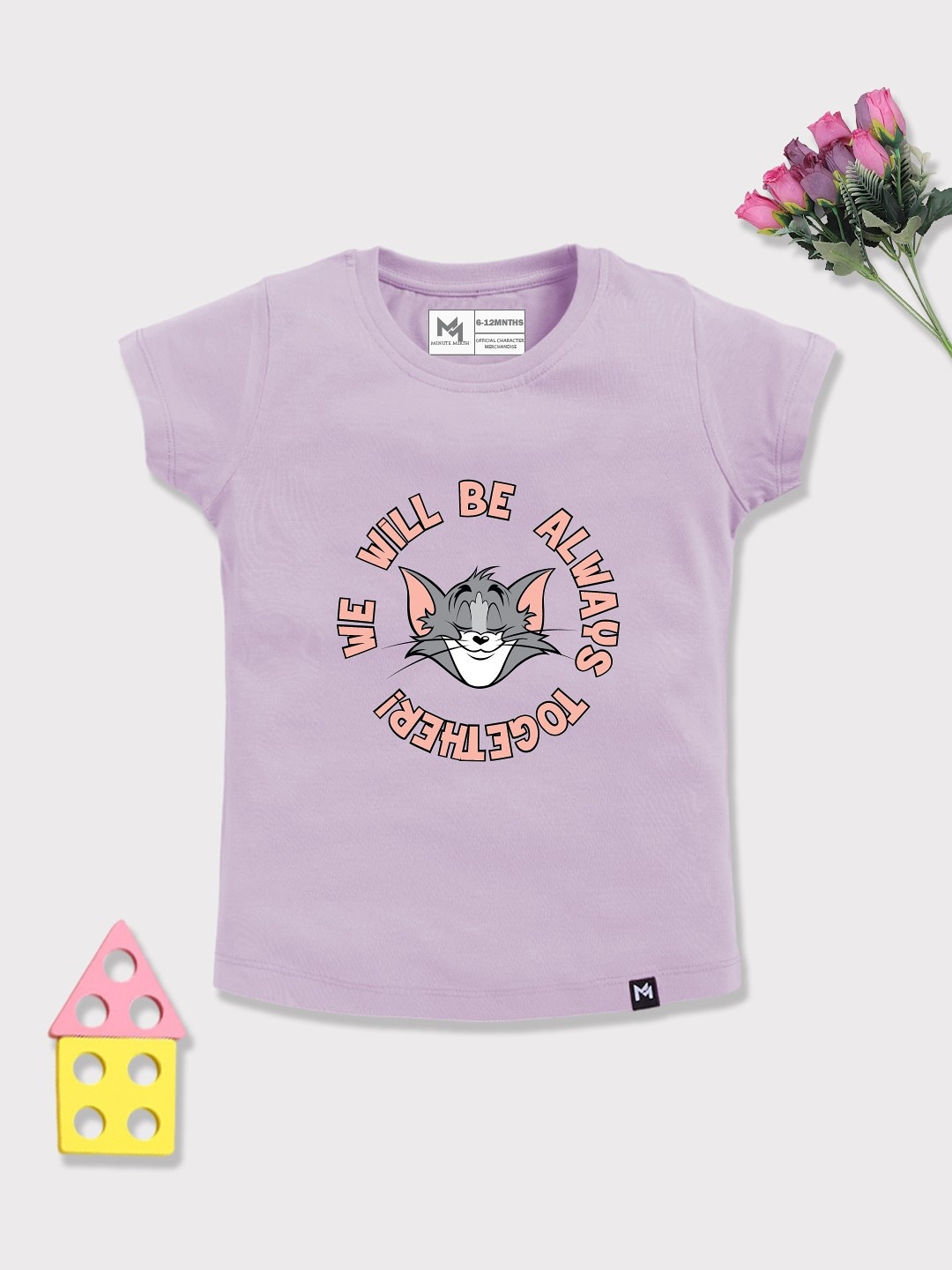 

YK X Minute Mirth Girls Tom and Jerry Printed Pure Cotton Top, Mauve