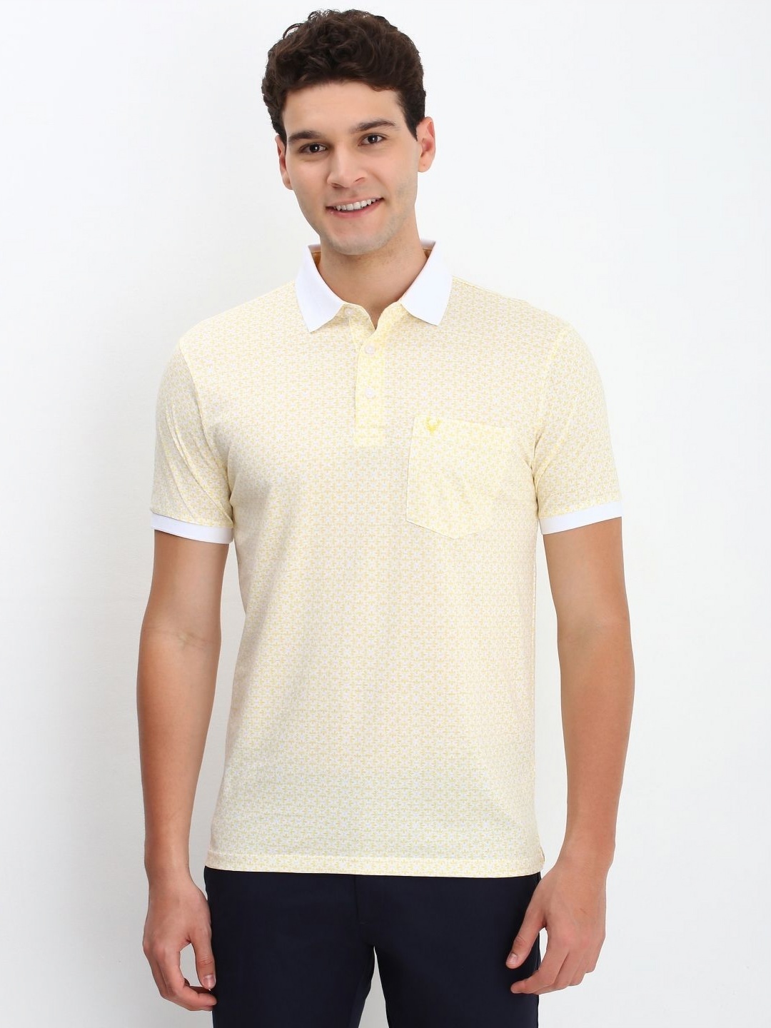 

Allen Solly Men Floral Printed Polo Collar Cotton T-shirt, Yellow