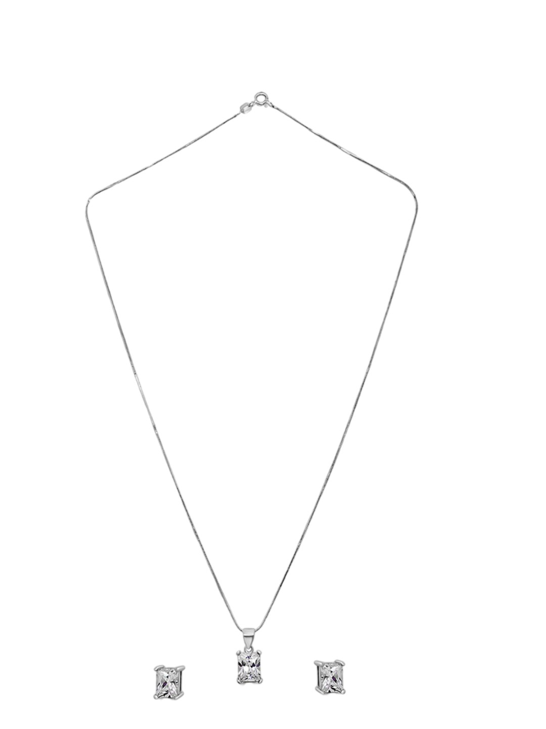 

925 SILLER Rhodium-Plated CZ Stone Studded Jewellery Set, Silver