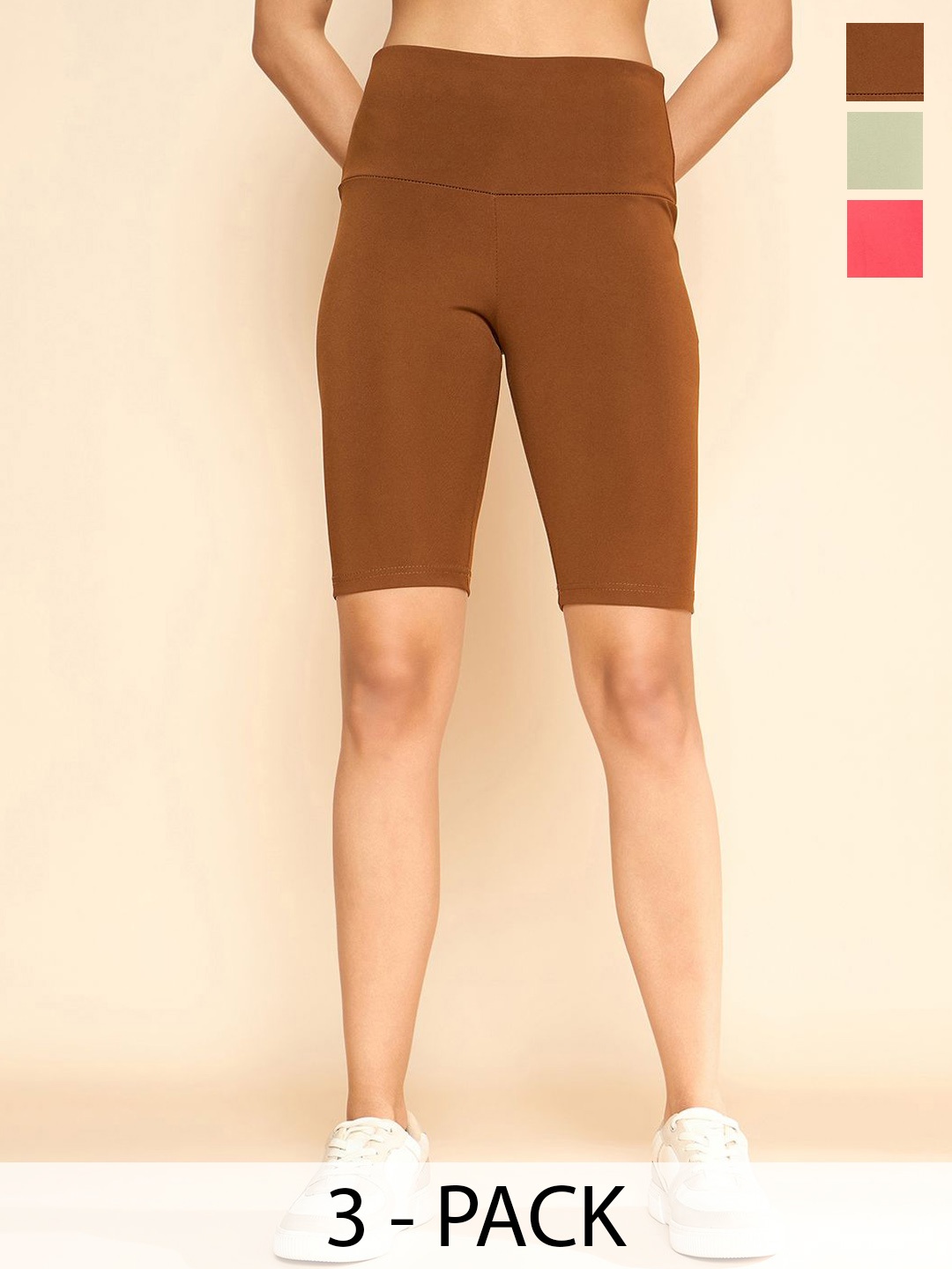 

COLOR CAPITAL Pack Of 3 Women High Rise Gym Tights, Coffee brown