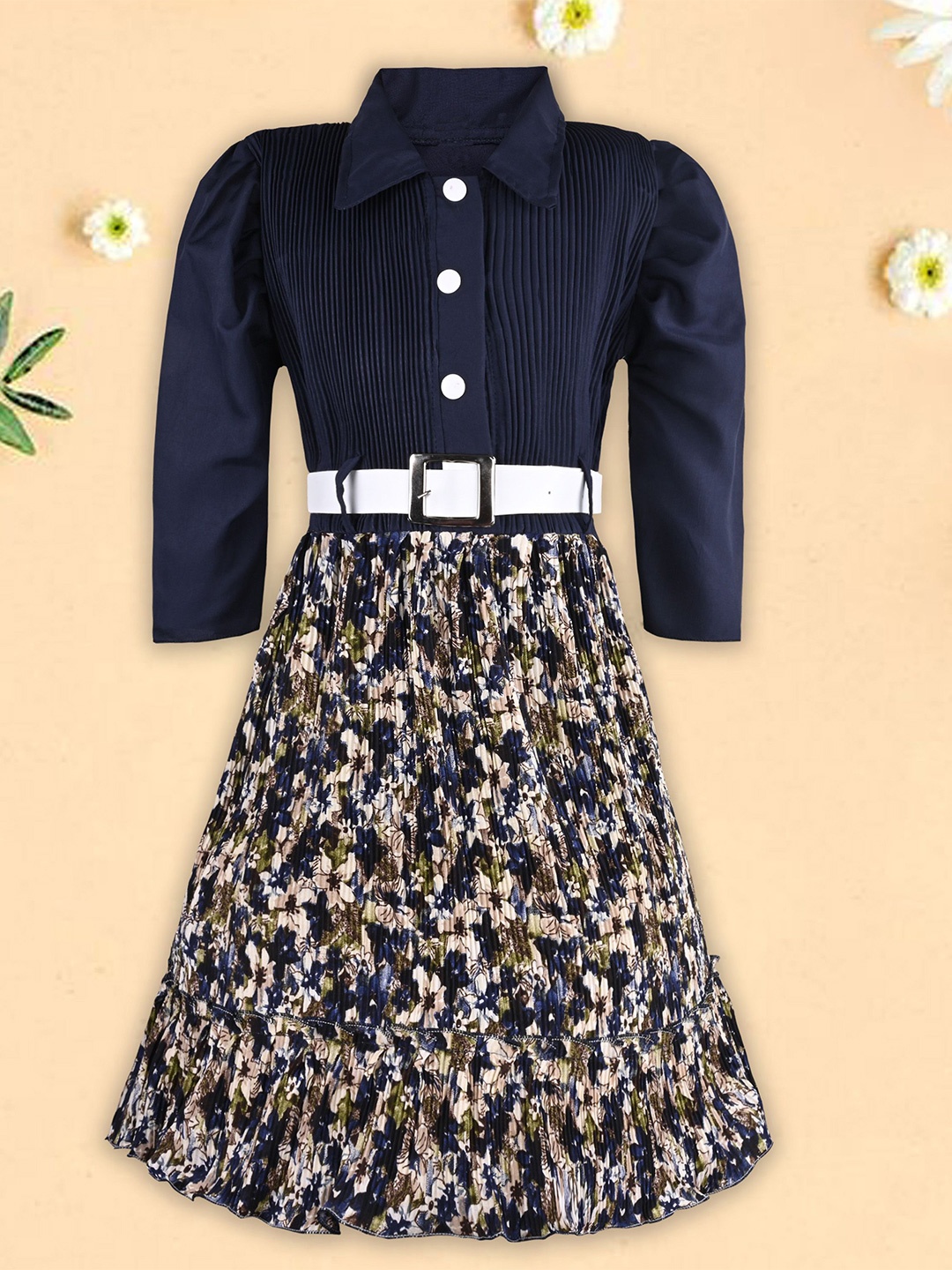 

Wish Karo Floral Print Satin Fit & Flare Dress, Navy blue