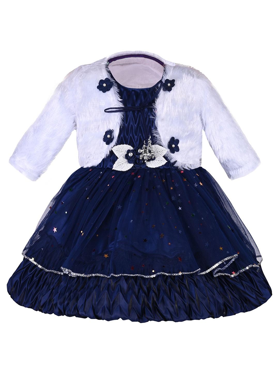 

Kids Girls Wish Karo Embellished Bell Sleeve Net Fit & Flare Dress, Navy blue